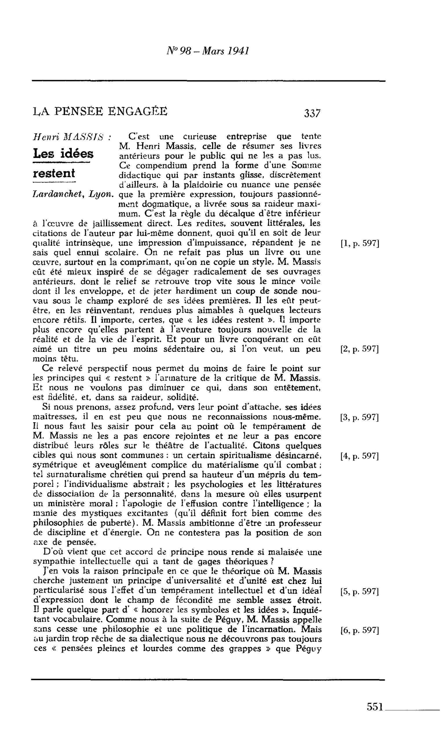 La Pensée engagée : Henri MASSIS : Les idées restent