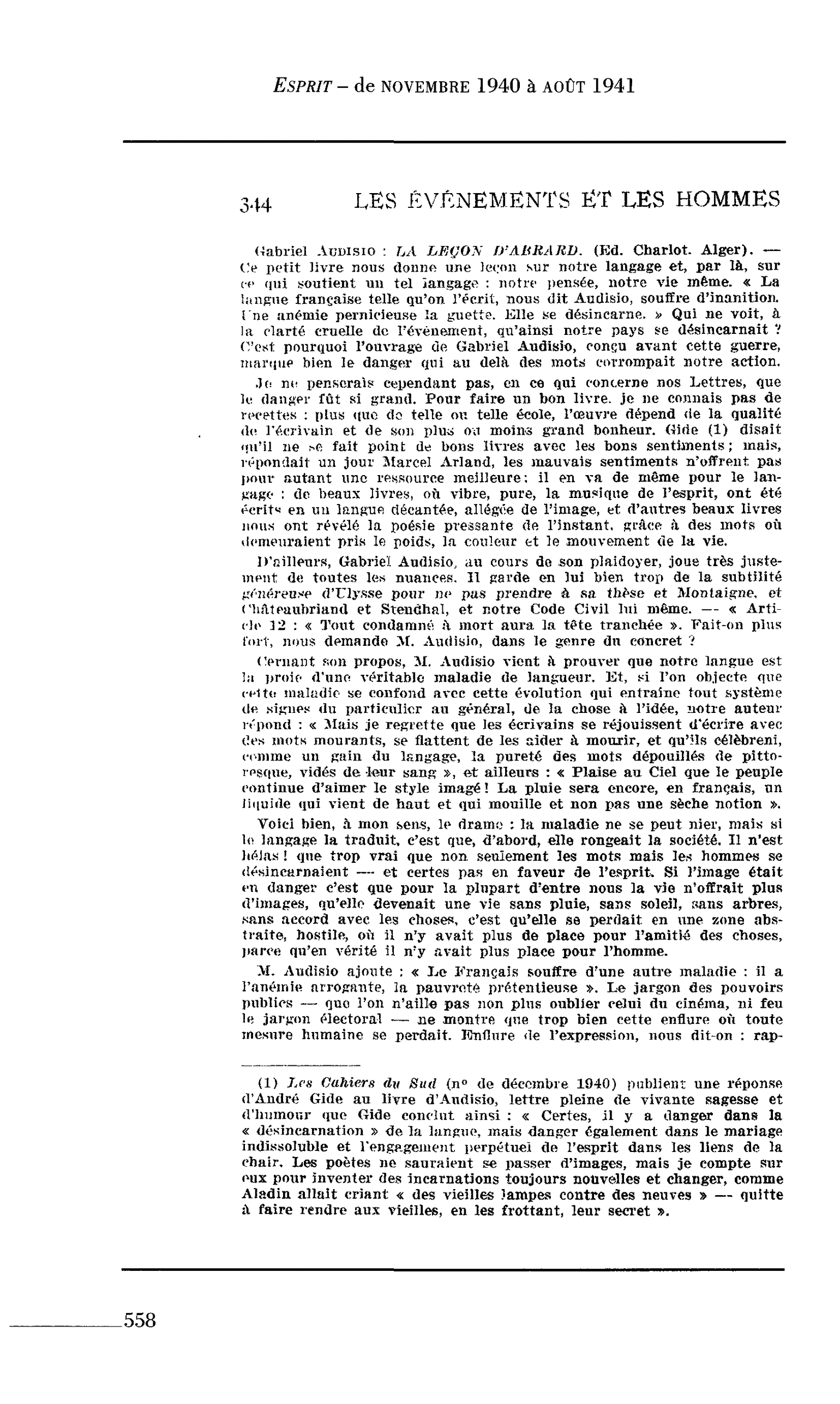Les Lettres : Gabriel AUdisio : LA LEÇON D’ABRARD