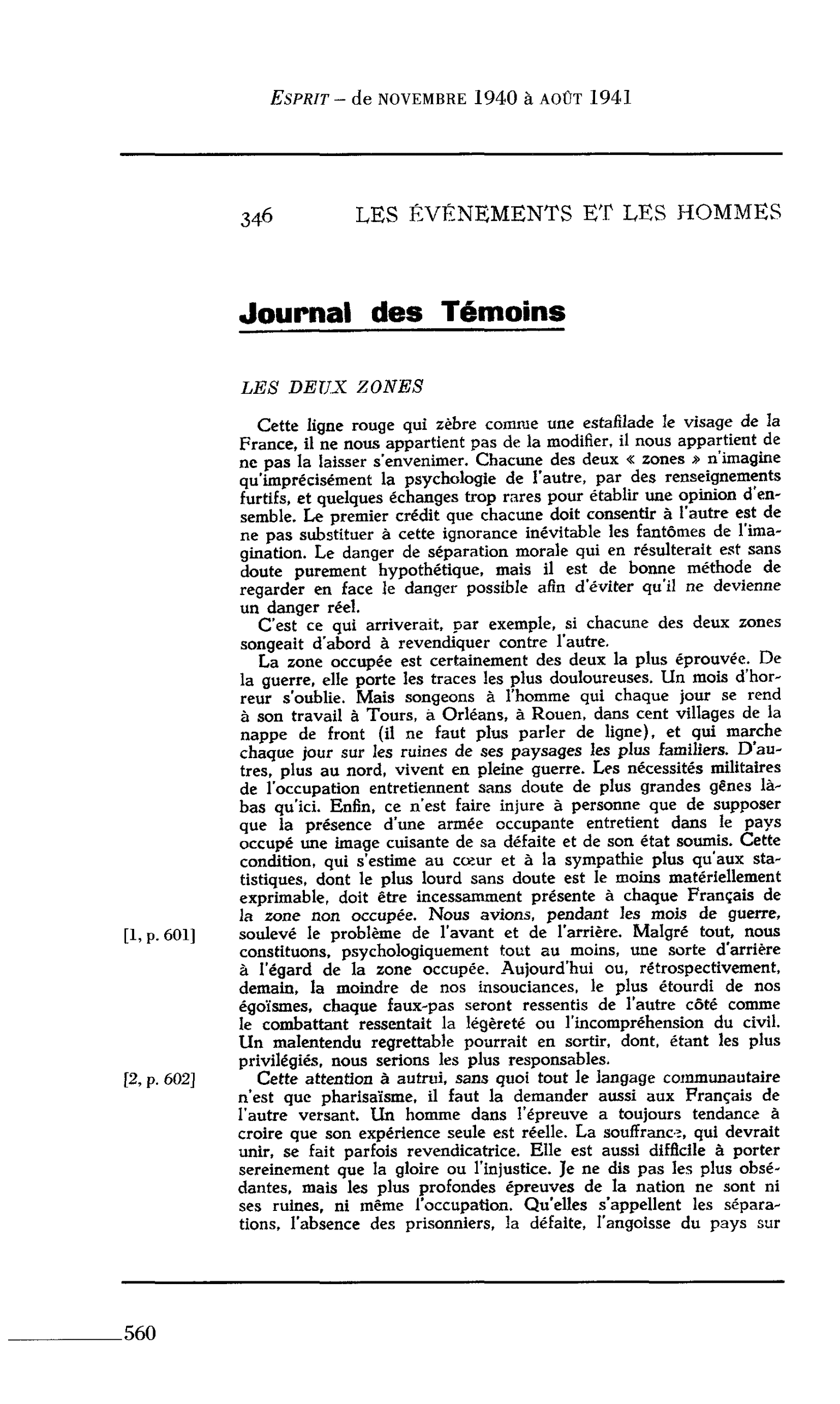 Journal des Témoins LES DEUX ZONES