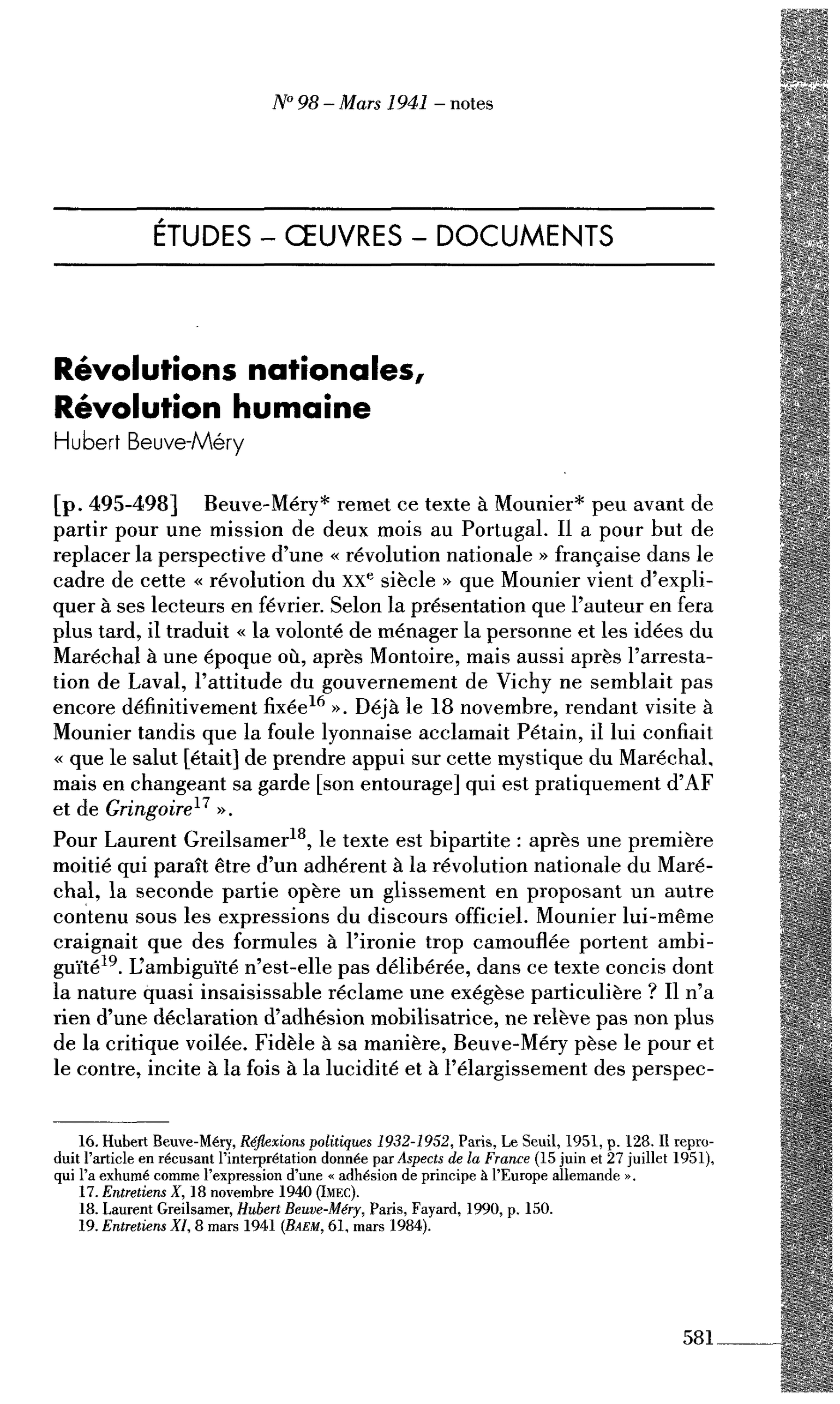 Révolutions nationales, Révolution humaine (par Beuve-Méry Hubert)