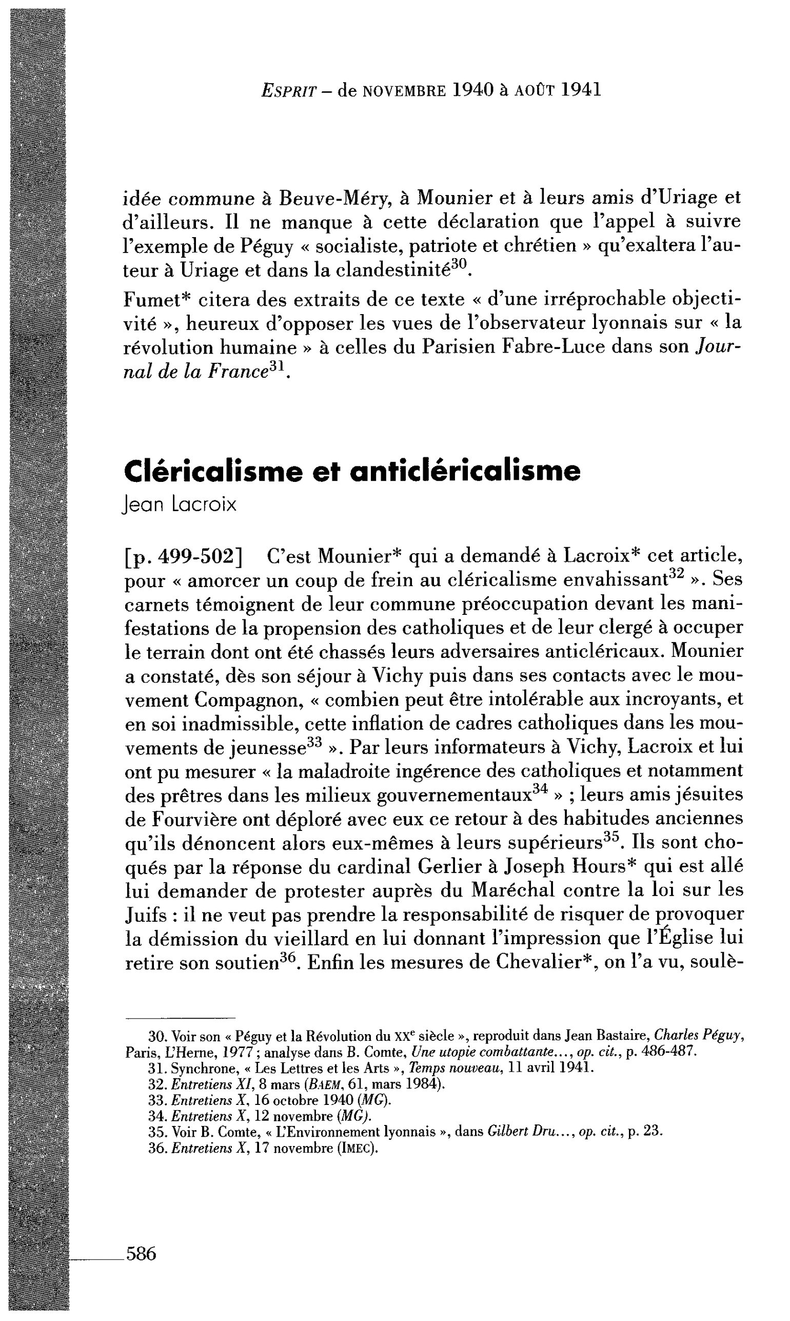 Cléricalisme et anticléricalisme (par Lacroix Jean)
