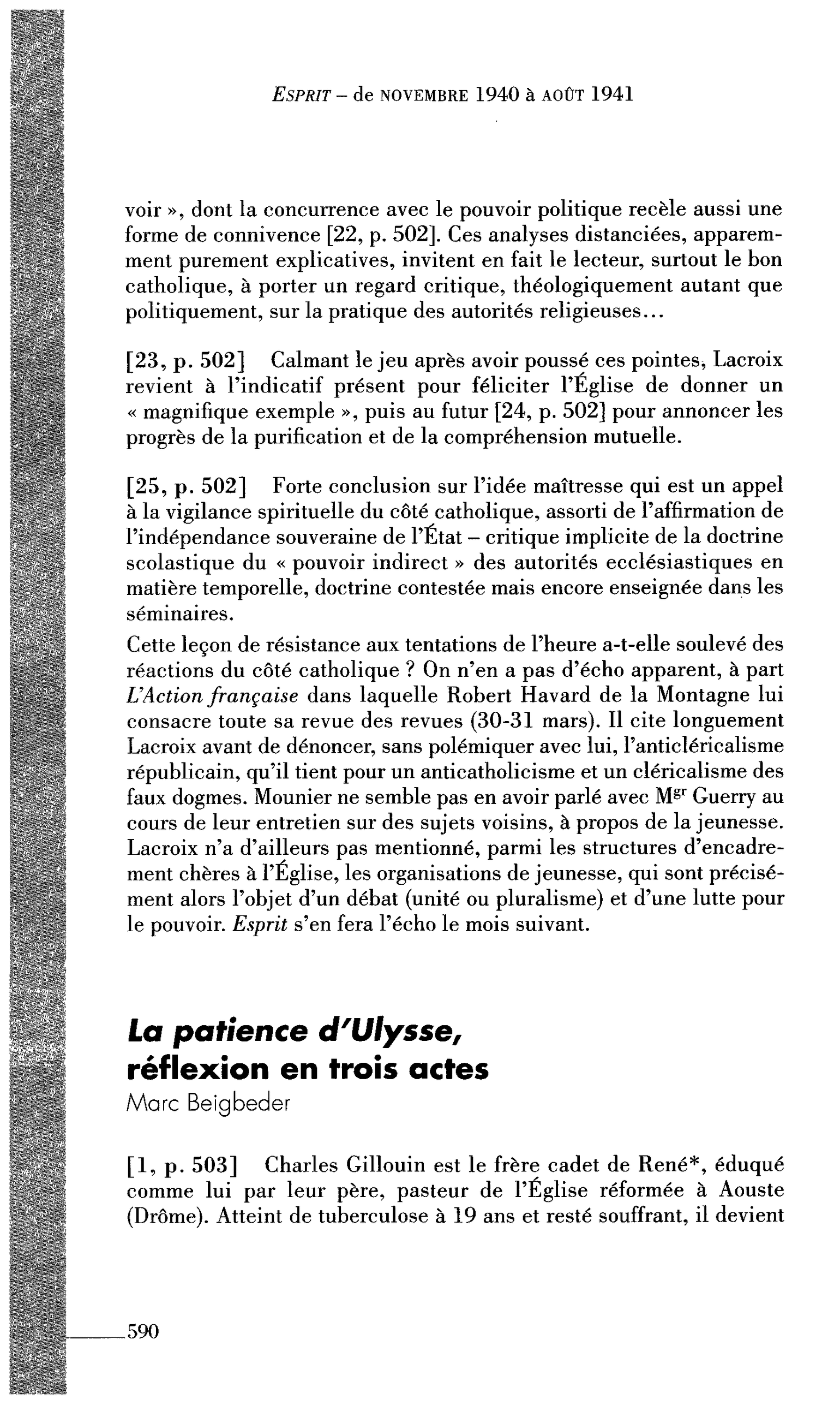 La patience d’Ulysse, réflexion en trois actes (par Beigbeder Marc)