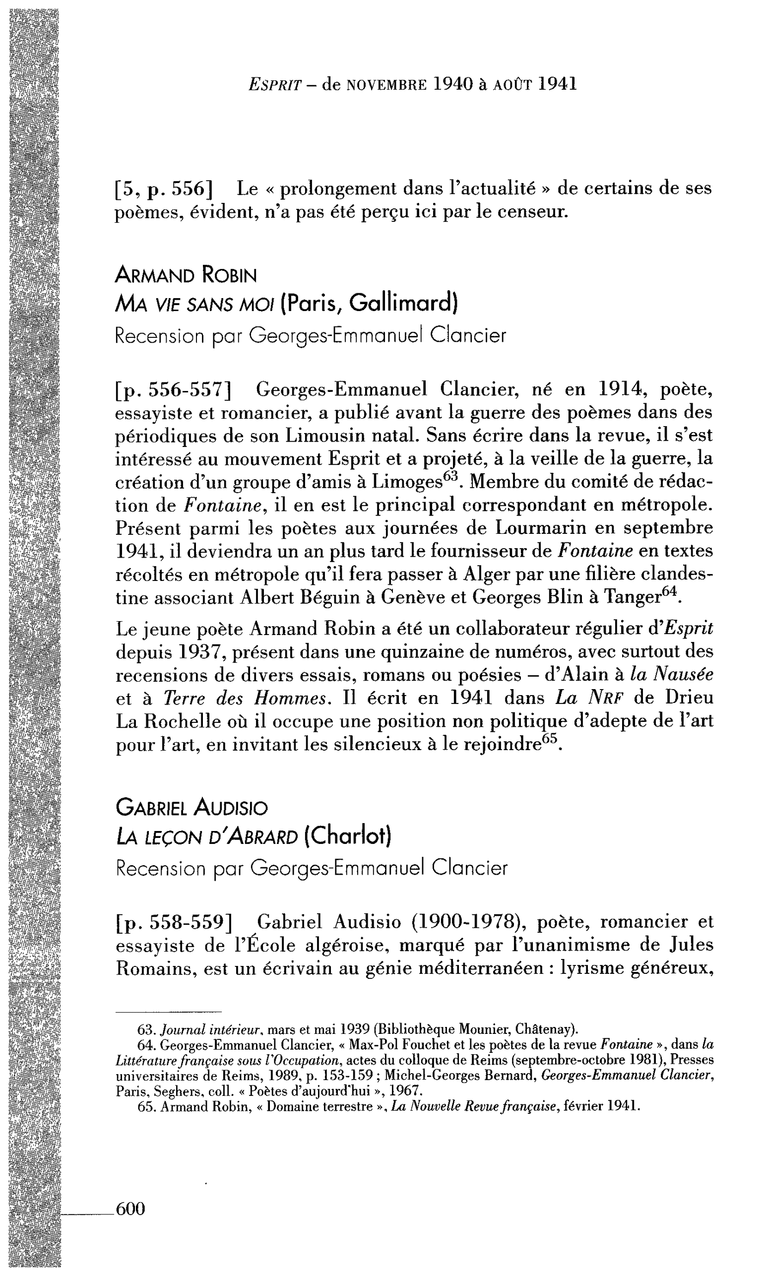 Les Lettres : Armand Robin. Ma vie sans moi (par Clancier Georges-Emmanuel)