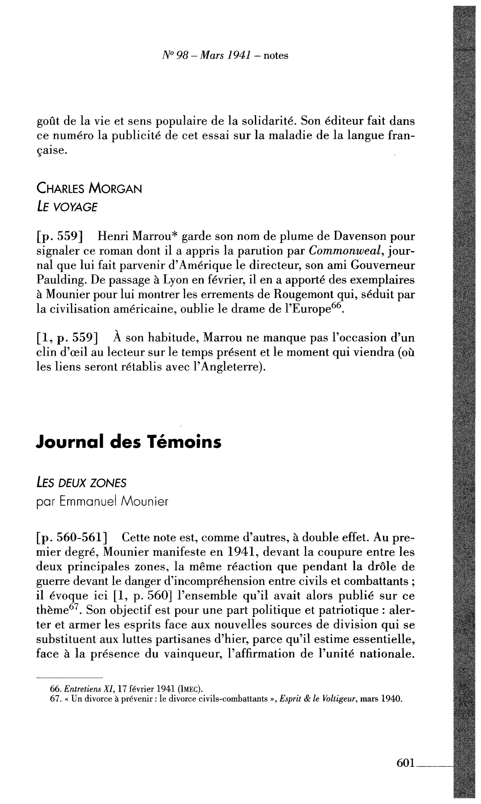 Les Lettres. Charles Morgan : Le voyage