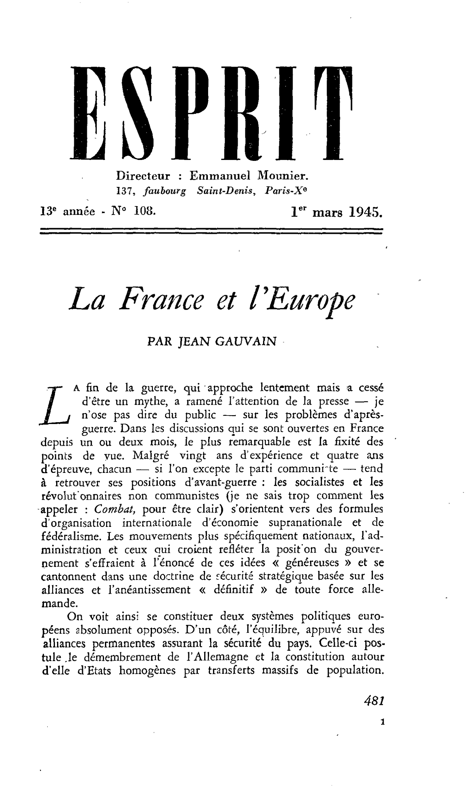 La France et l’Europe