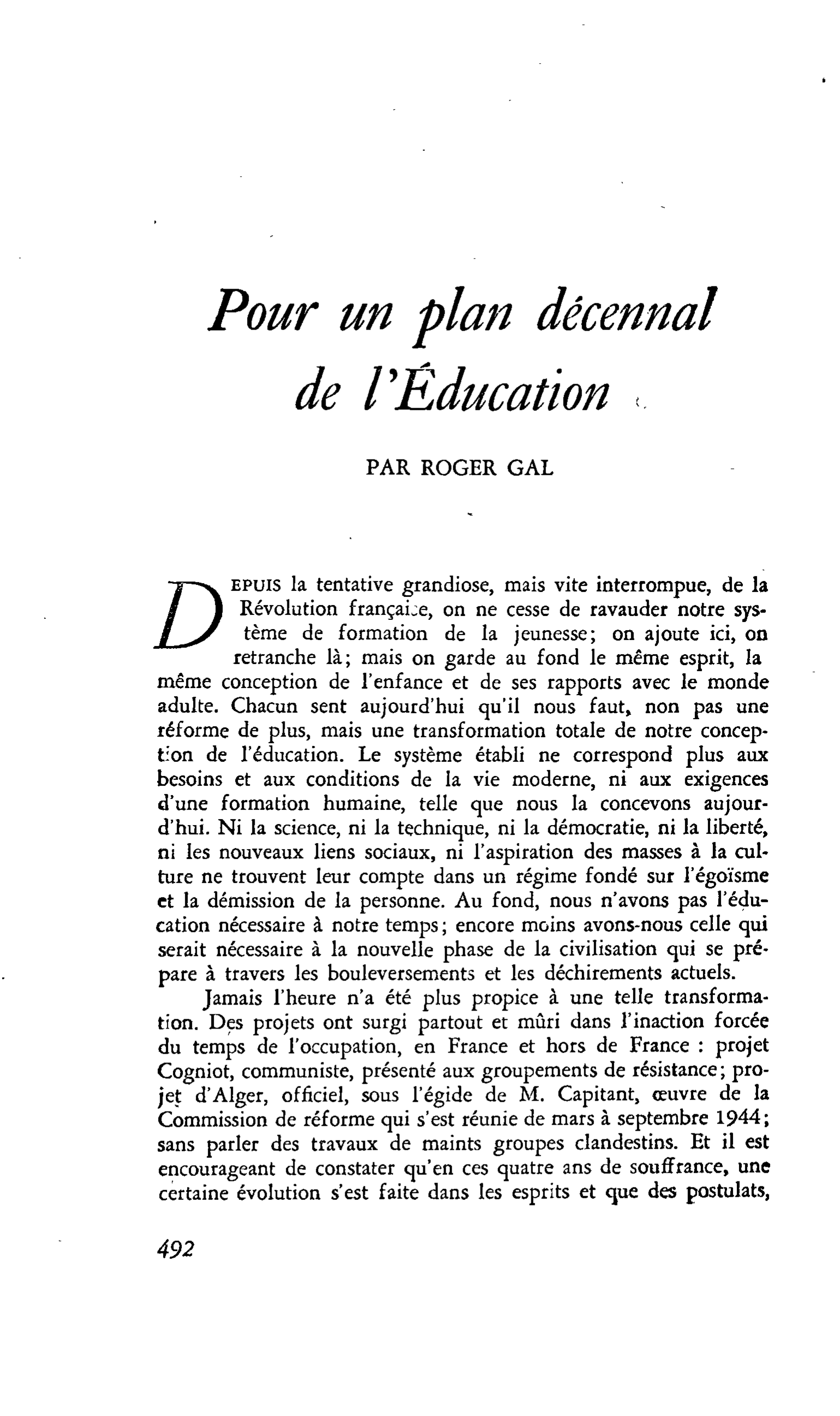 Pour un plan décennal de l’Éducation