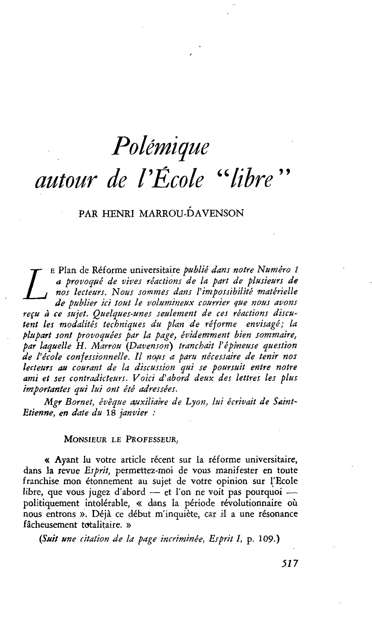 Polémique autour de l’École « libre »