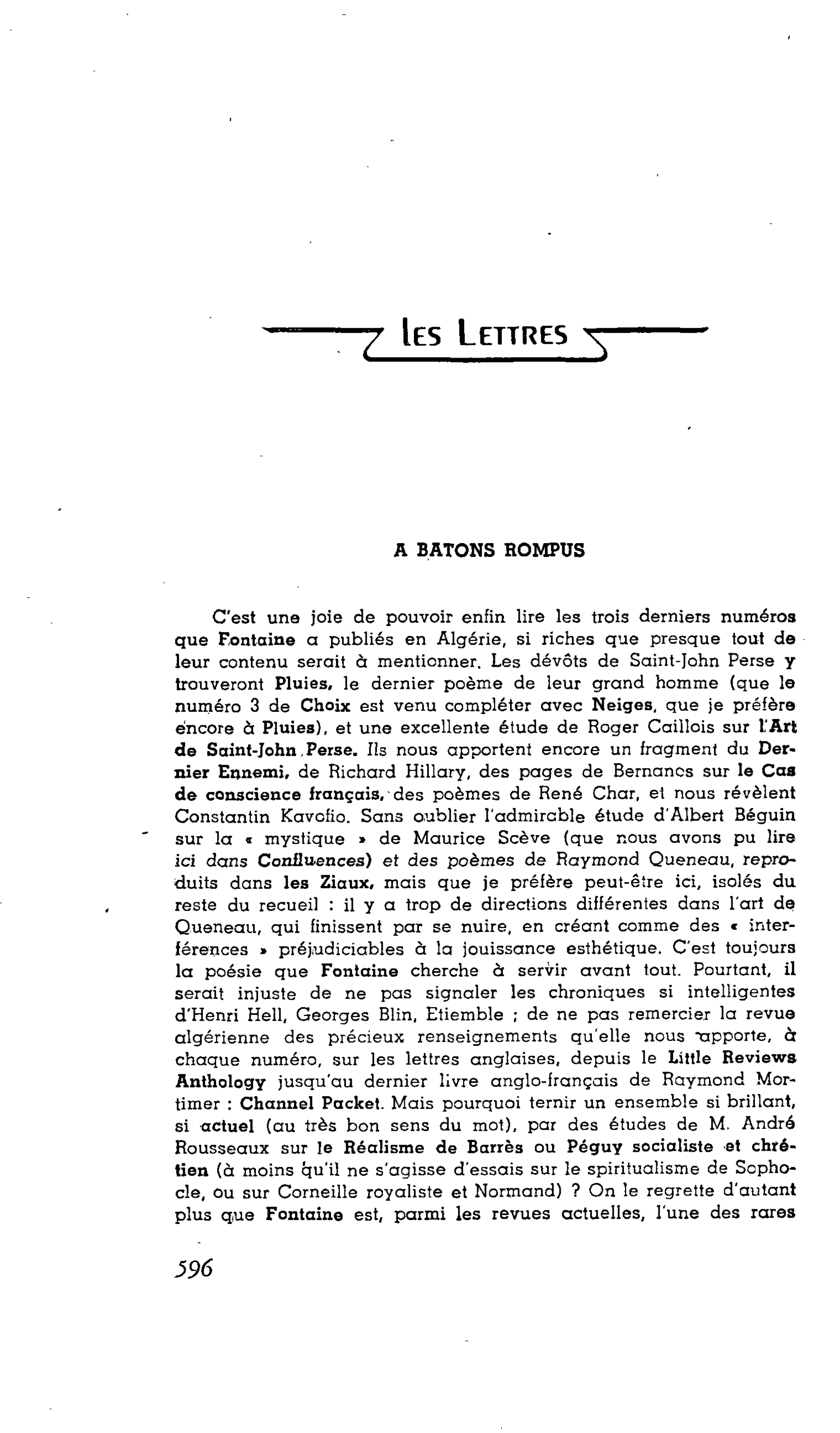 Les Lettres : A BATONS ROMPUS