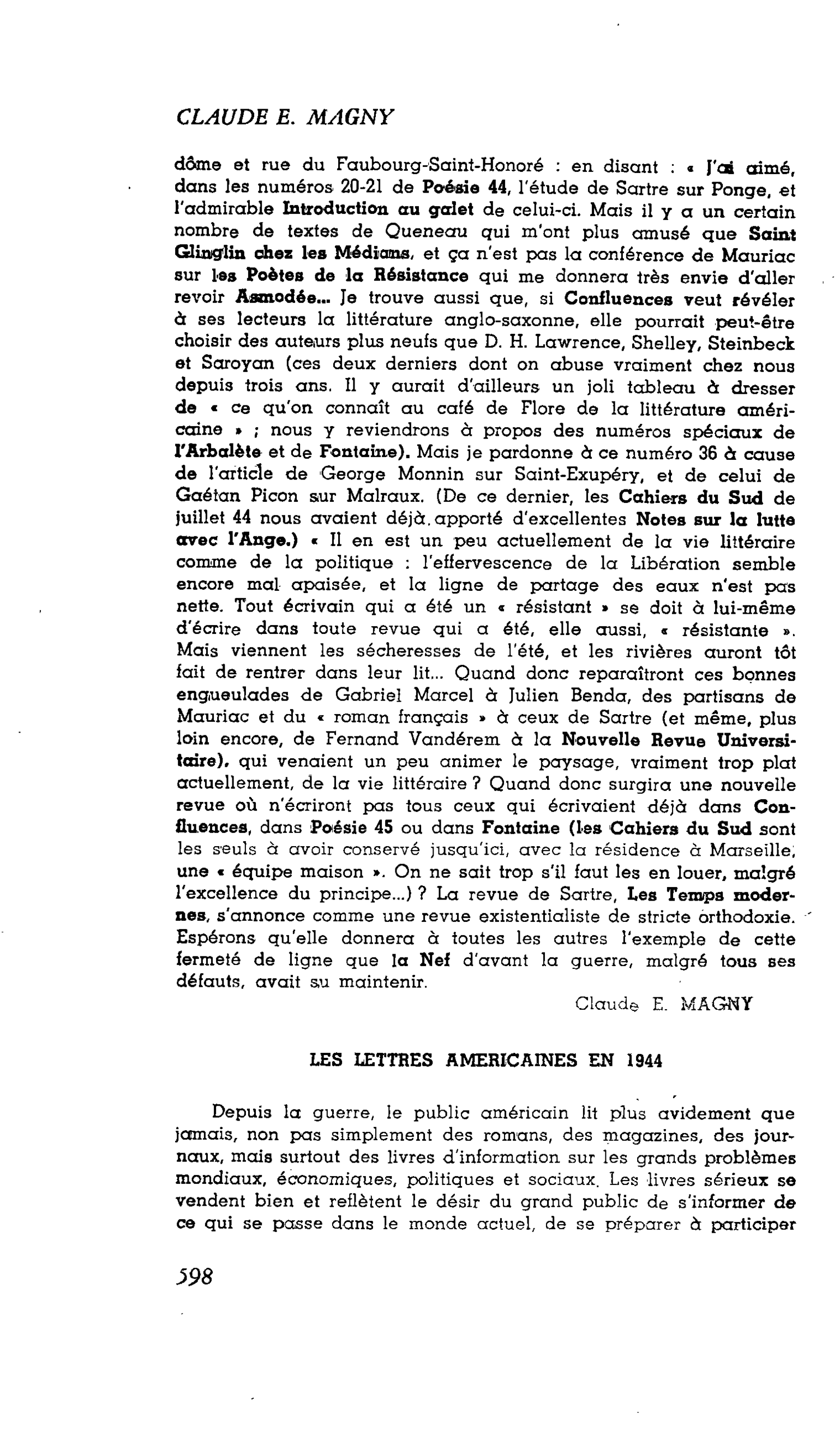 Les Lettres : LES LETTRES AMERICAINES EN 1944