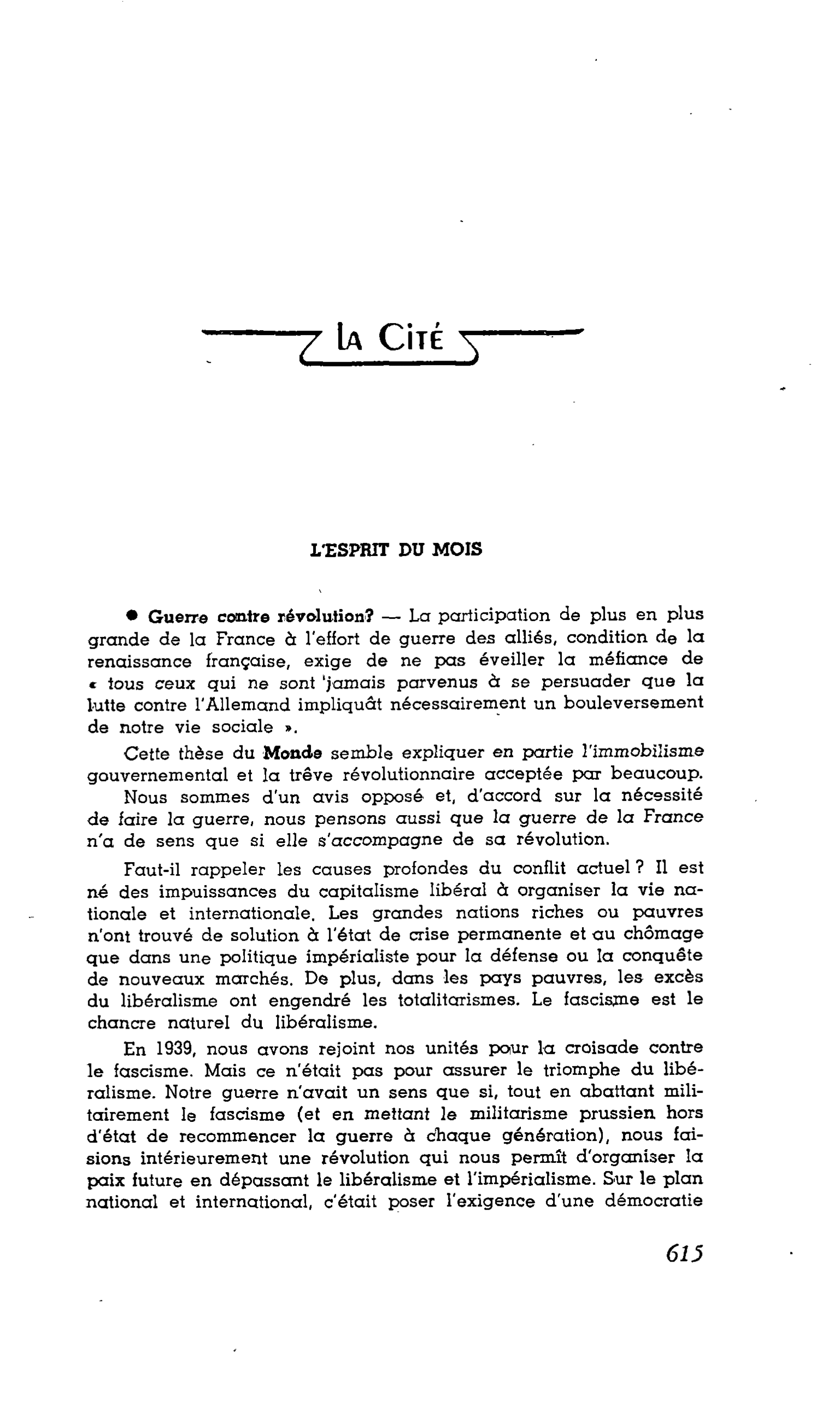 La Cité. L’ESPRIT OU MOIS : Guerre contre révolution ?