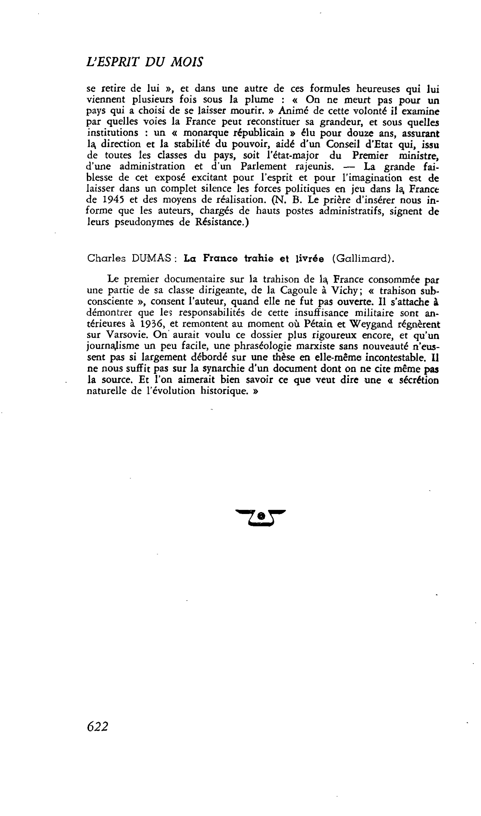 La Cité. Charles DUMAS : La France trahie et livrée