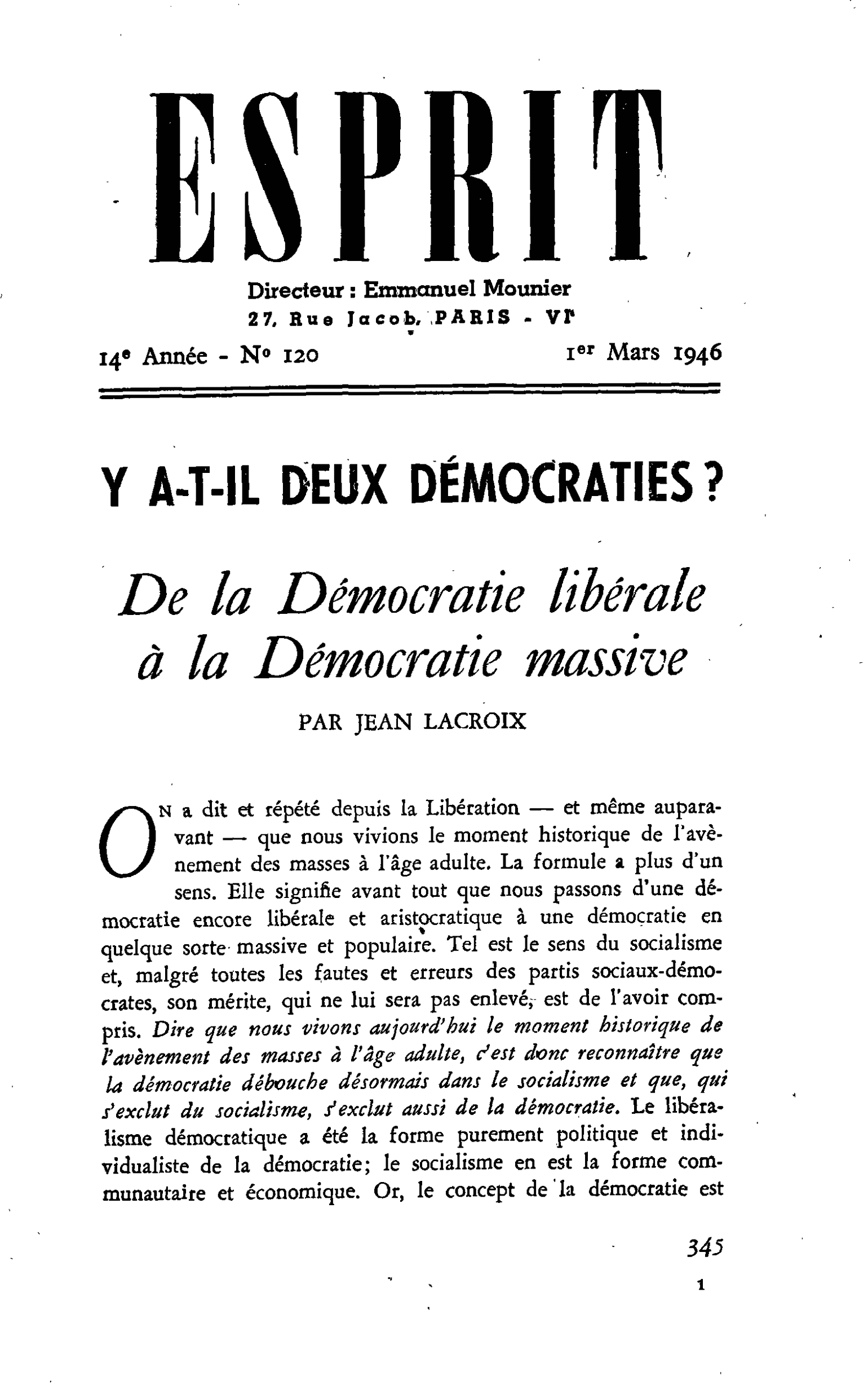 De la Démocratie libérale à la Démocratie massive