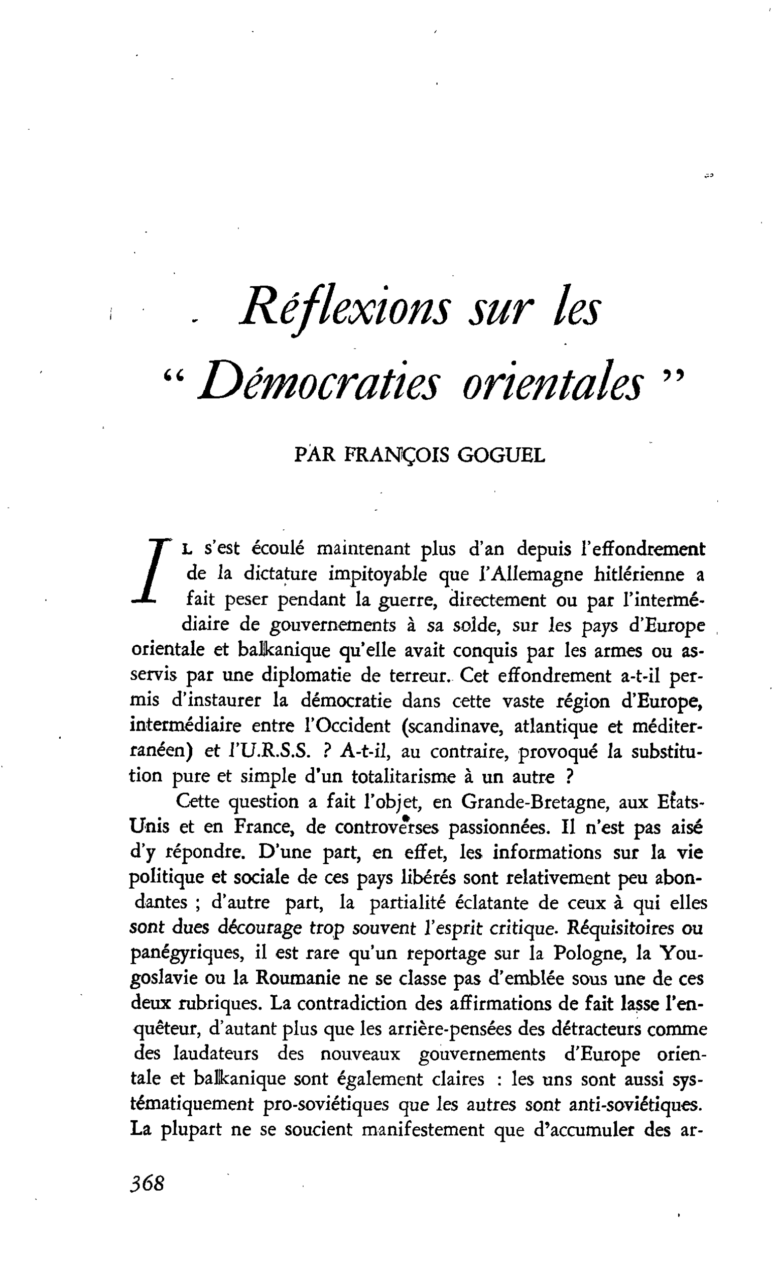 Réflexions sur les « Démocraties orientales »
