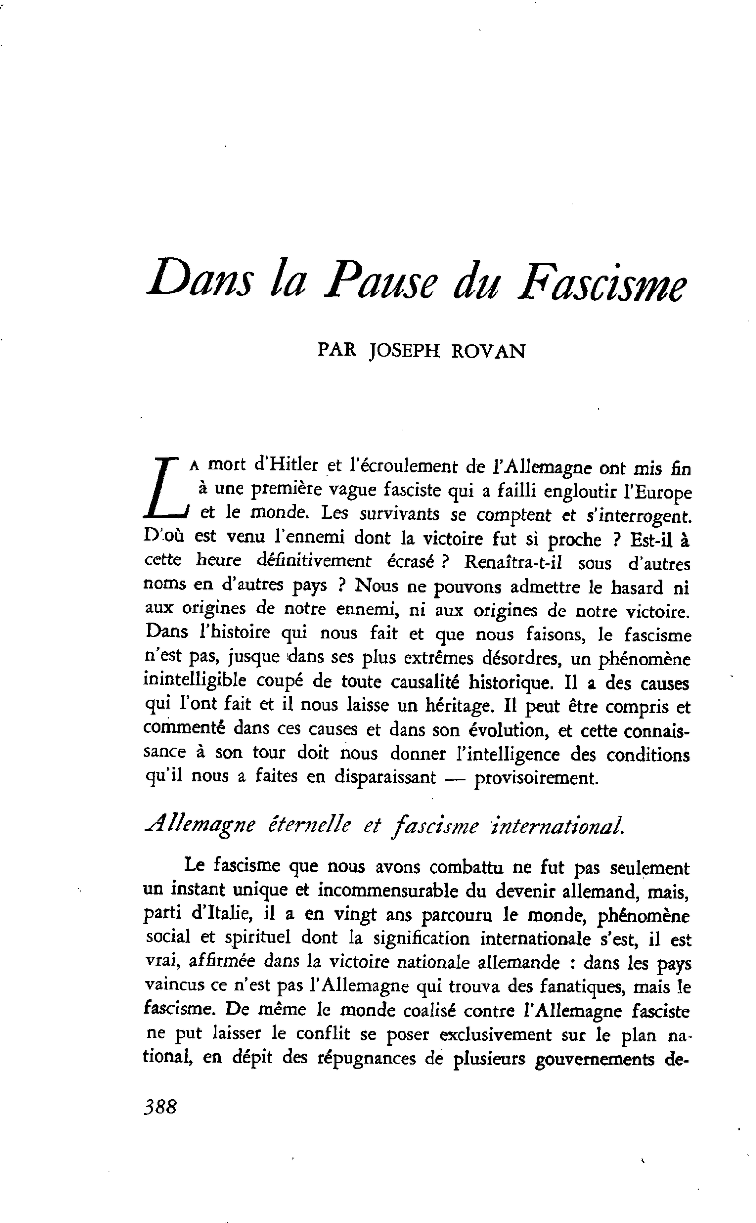Dans la Pause du Fascisme