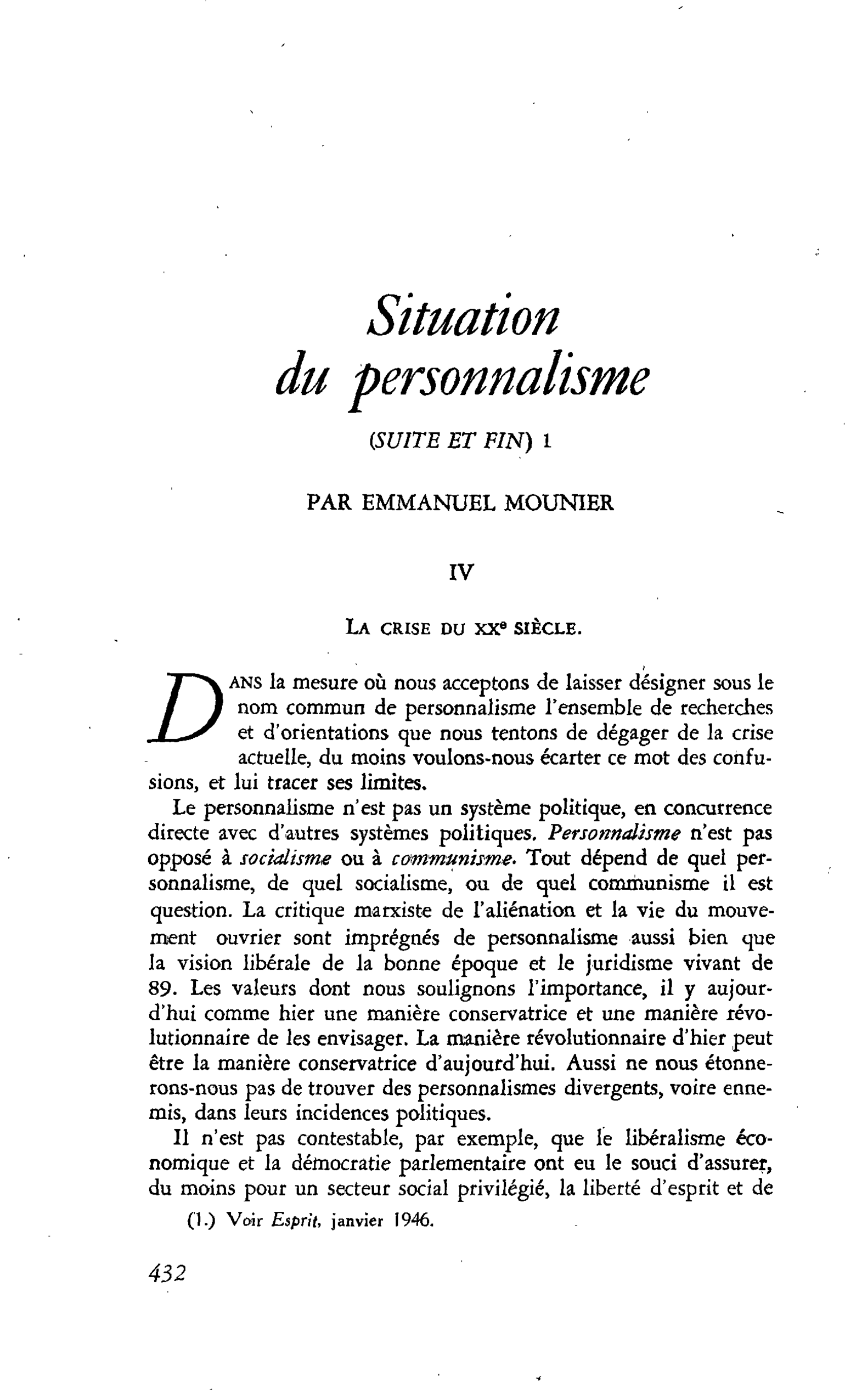 Situation du personnalisme (SUITE ET FIN)