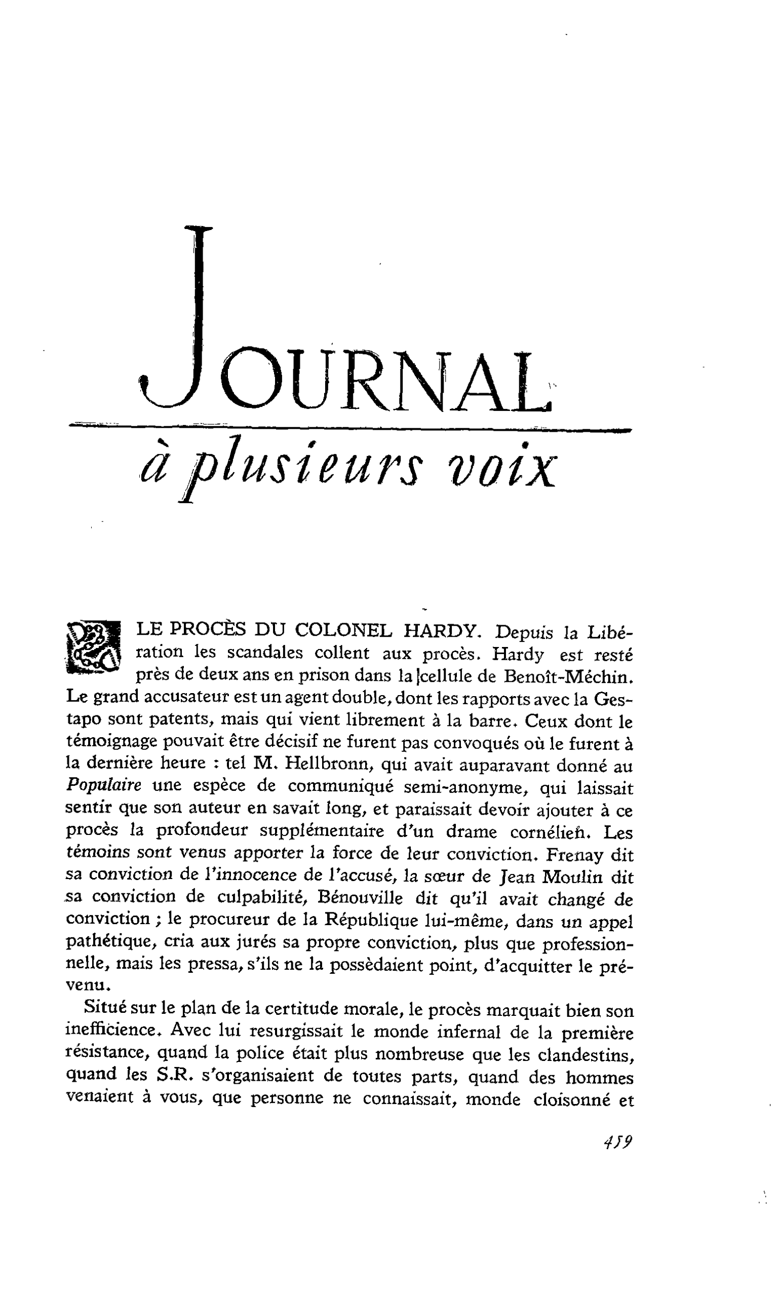 LE PROCÈS DU COLONEL HARDY