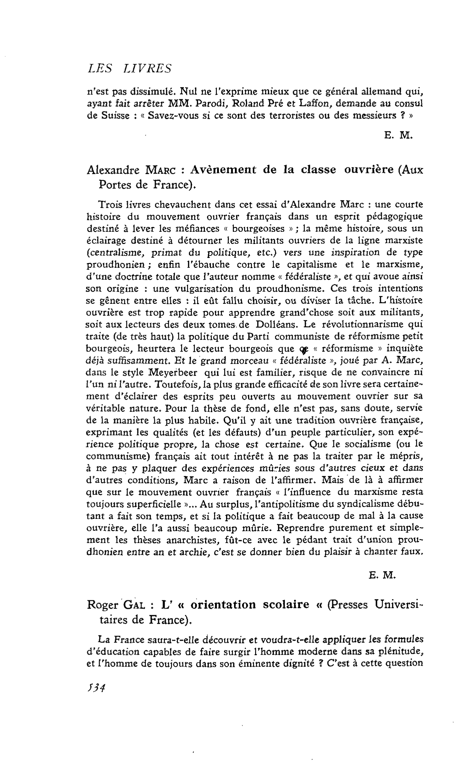 Alexandre Marc : Avènement de la classe ouvrière