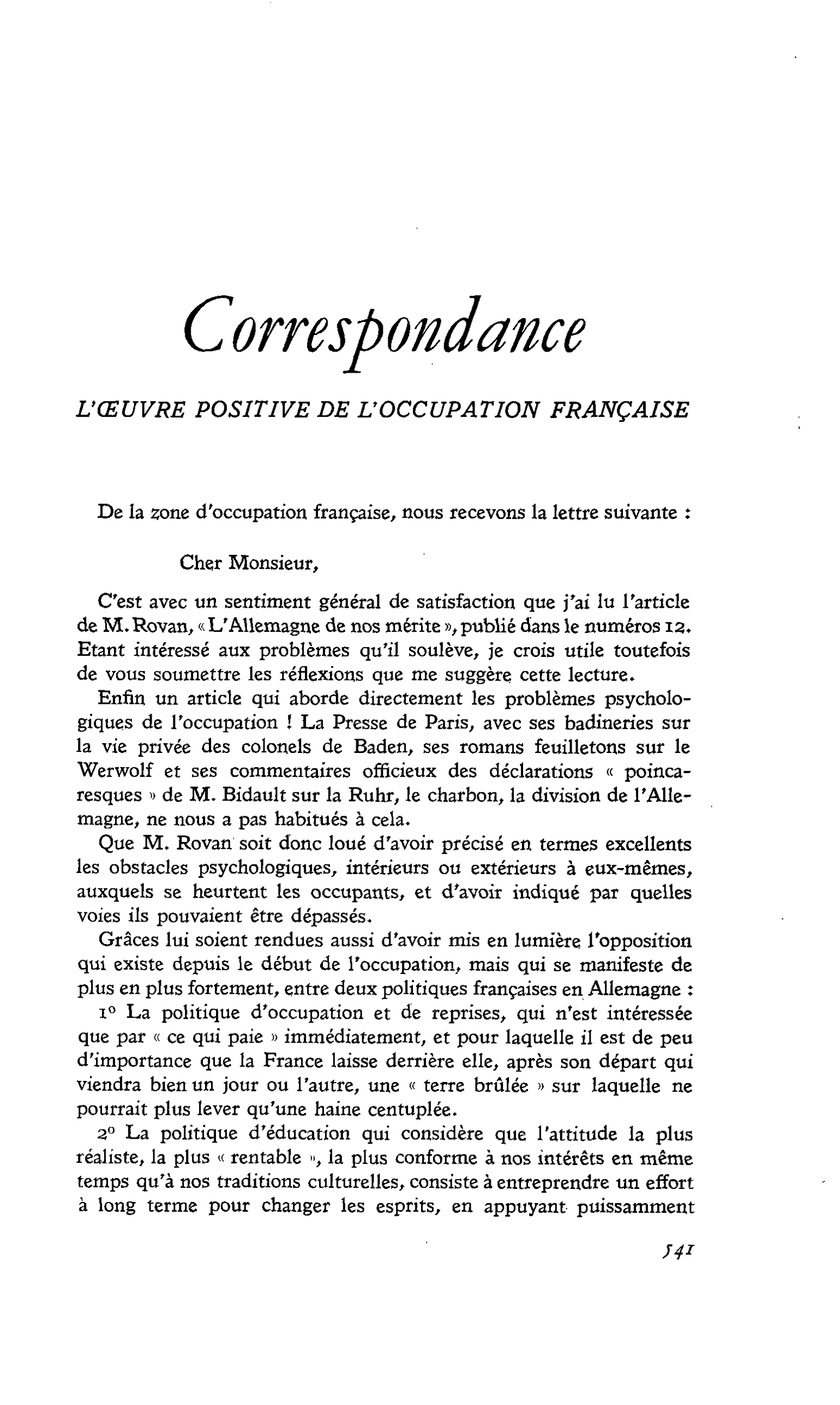 L’OEUVRE POSITIVE DE L’OCCUPATION FRANÇAISE