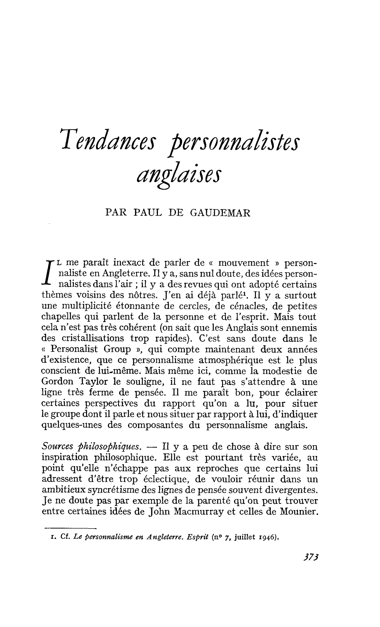 Tendances personnalistes anglaises