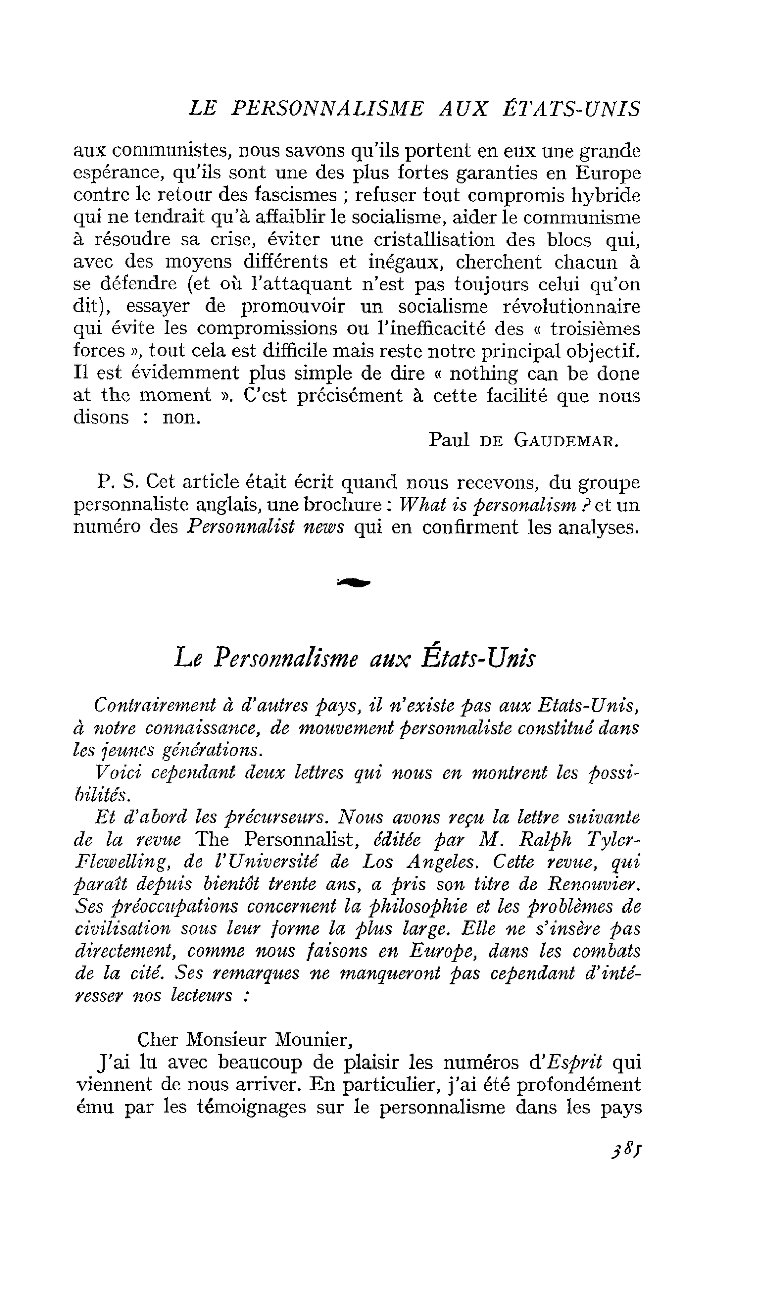 Le Personnalisme aux États-Unis