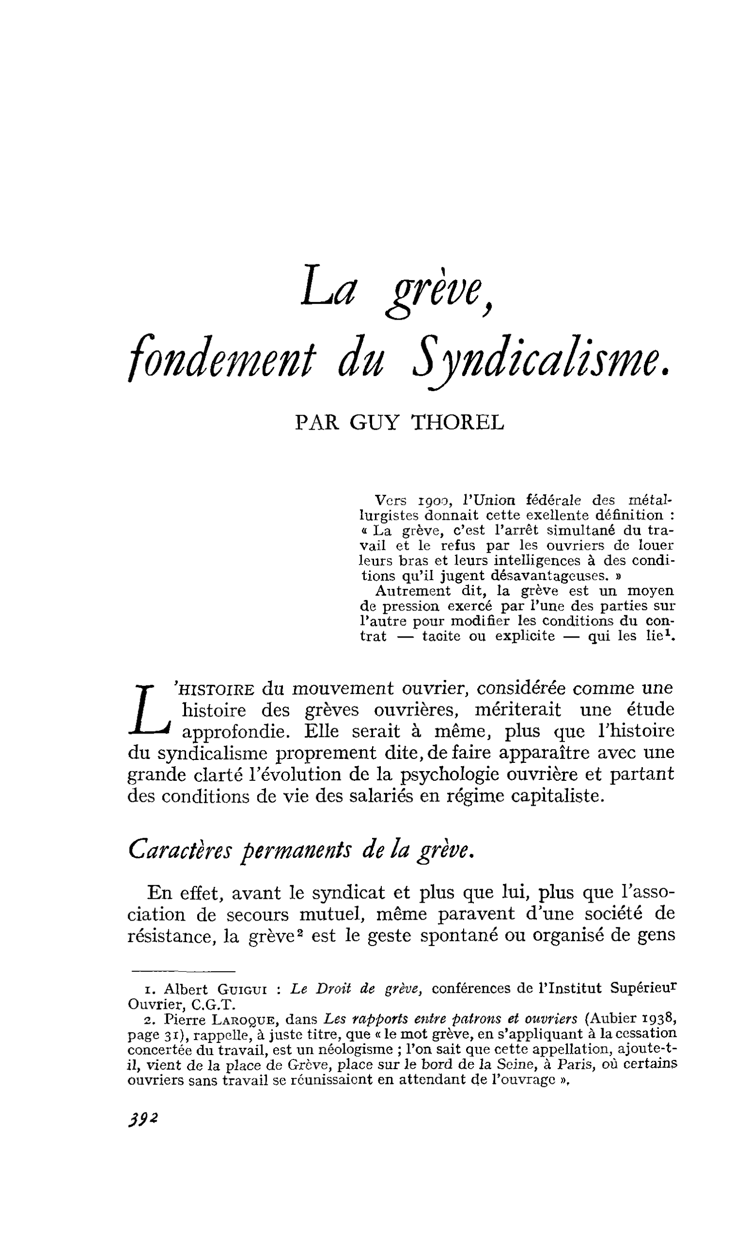 La grève, fondement du Syndicalisme