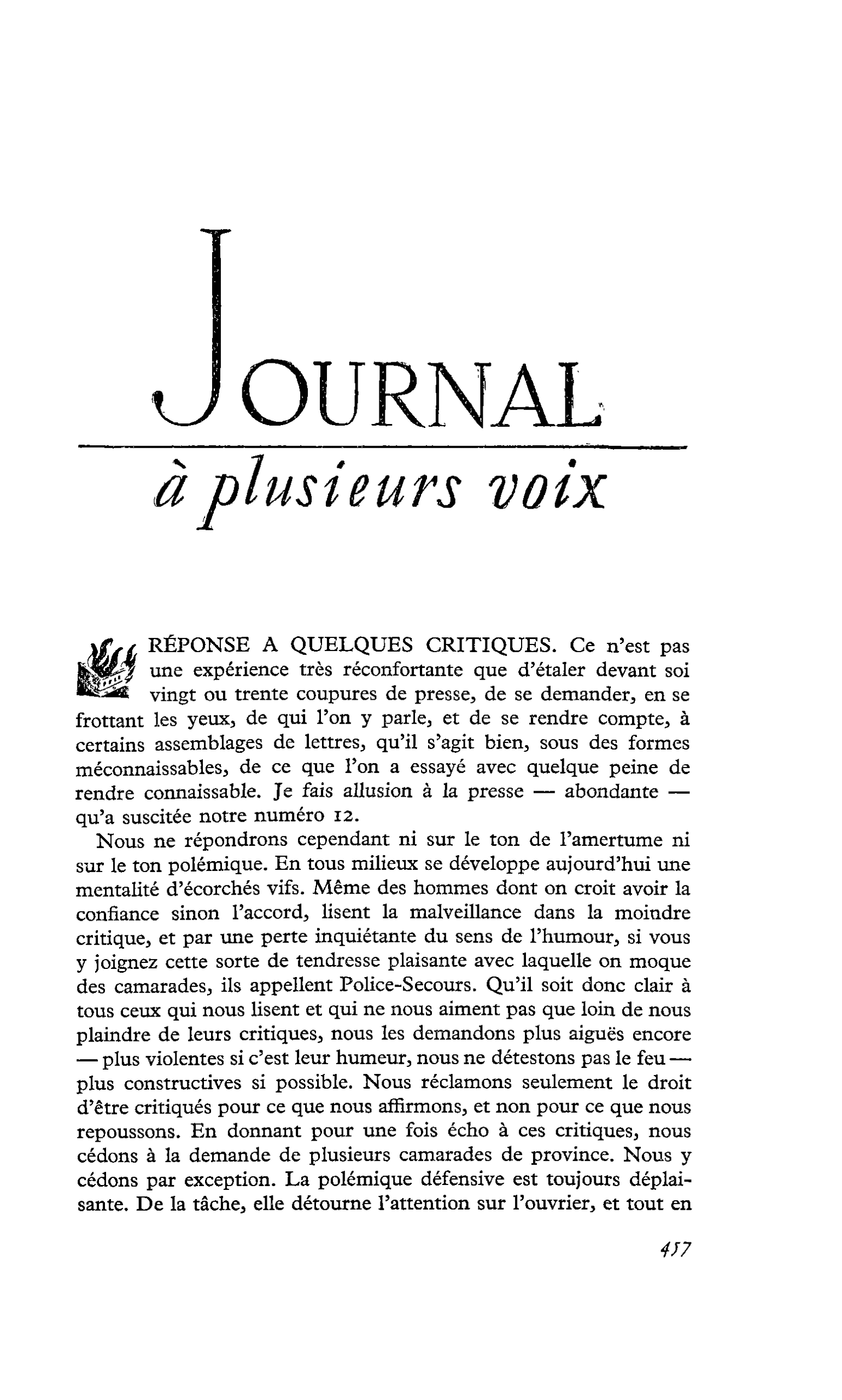 RÉPONSE A QUELQUES CRITIQUES