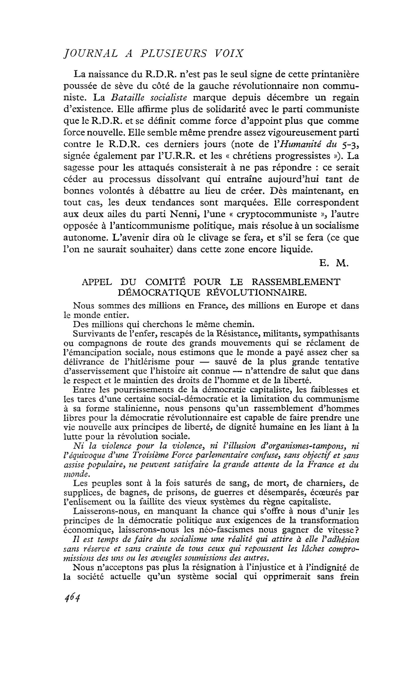 APPEL DU COMITÉ POUR LE RASSEMBLEMENT DÉMOCRATIQUE RÉVOLUTIONNAIRE