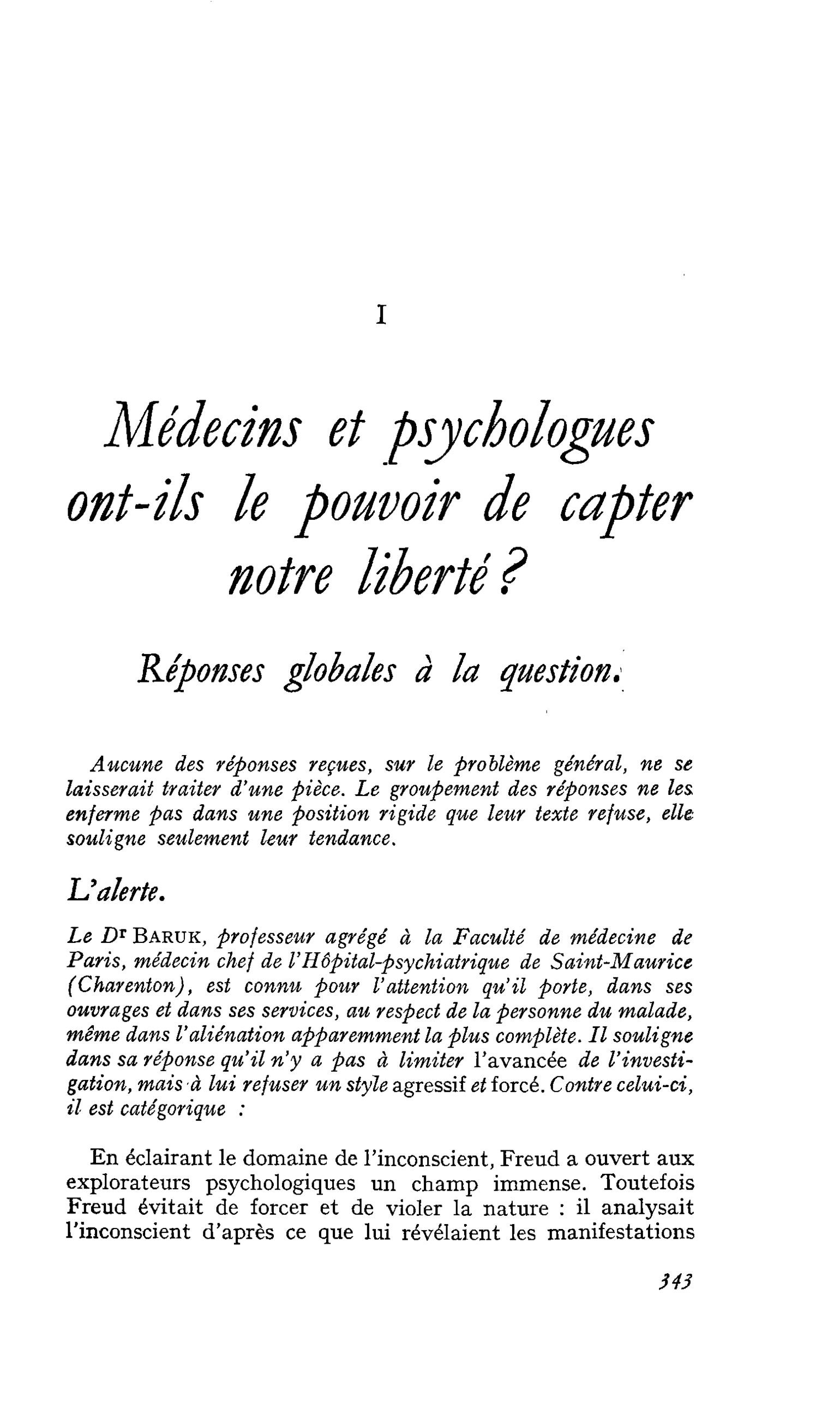 Réponses globales à la question