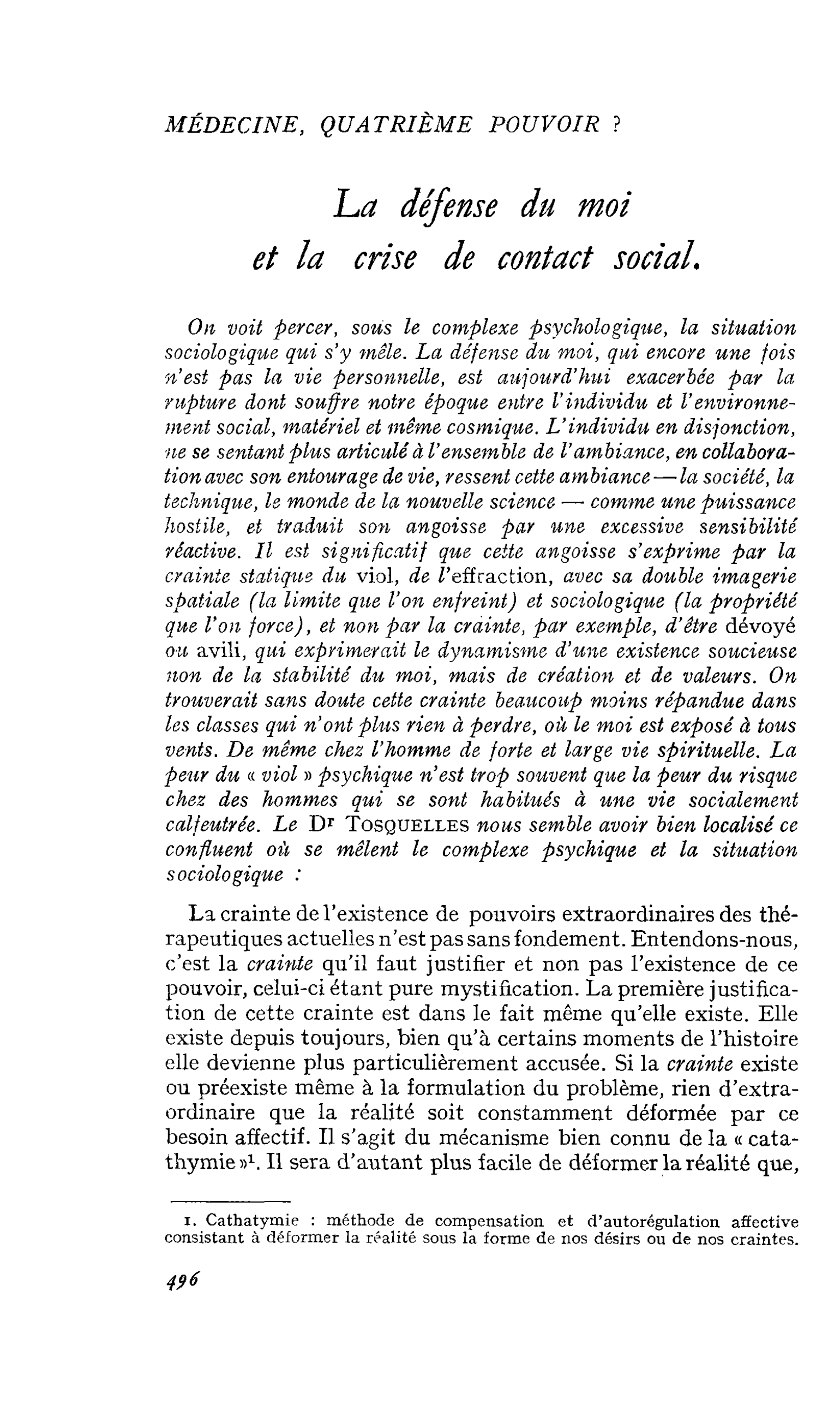 ha défense du moi et la crise de contact social