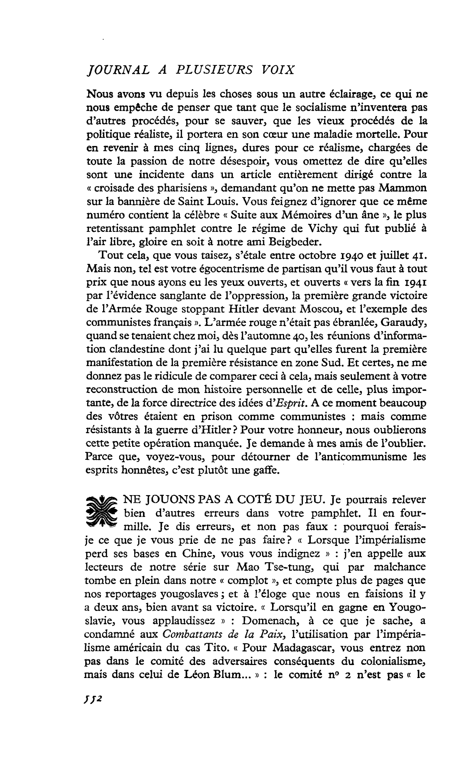 NE JOUONS PAS A COTÉ DU JEU