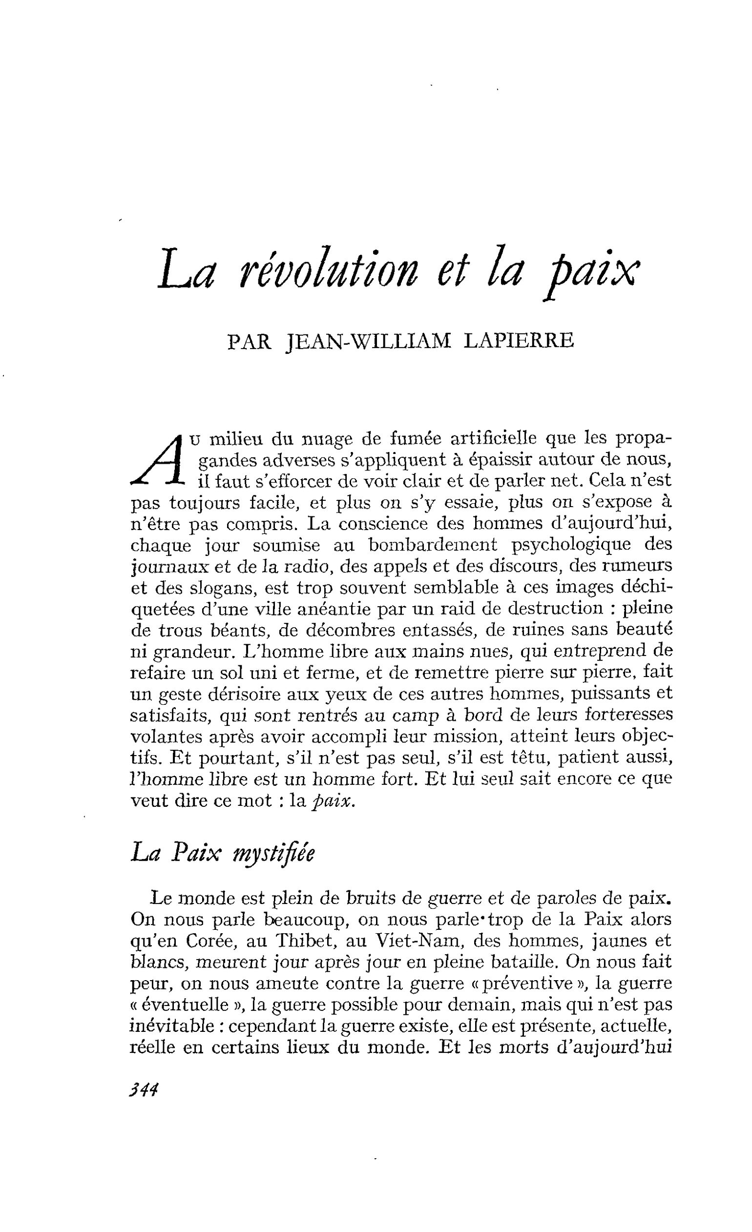 La révolution et la paix