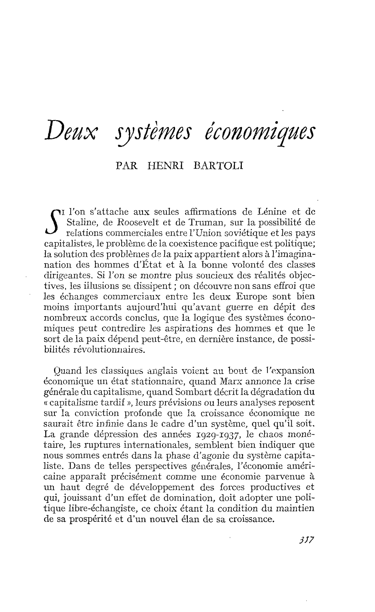 Deux systèmes économiques