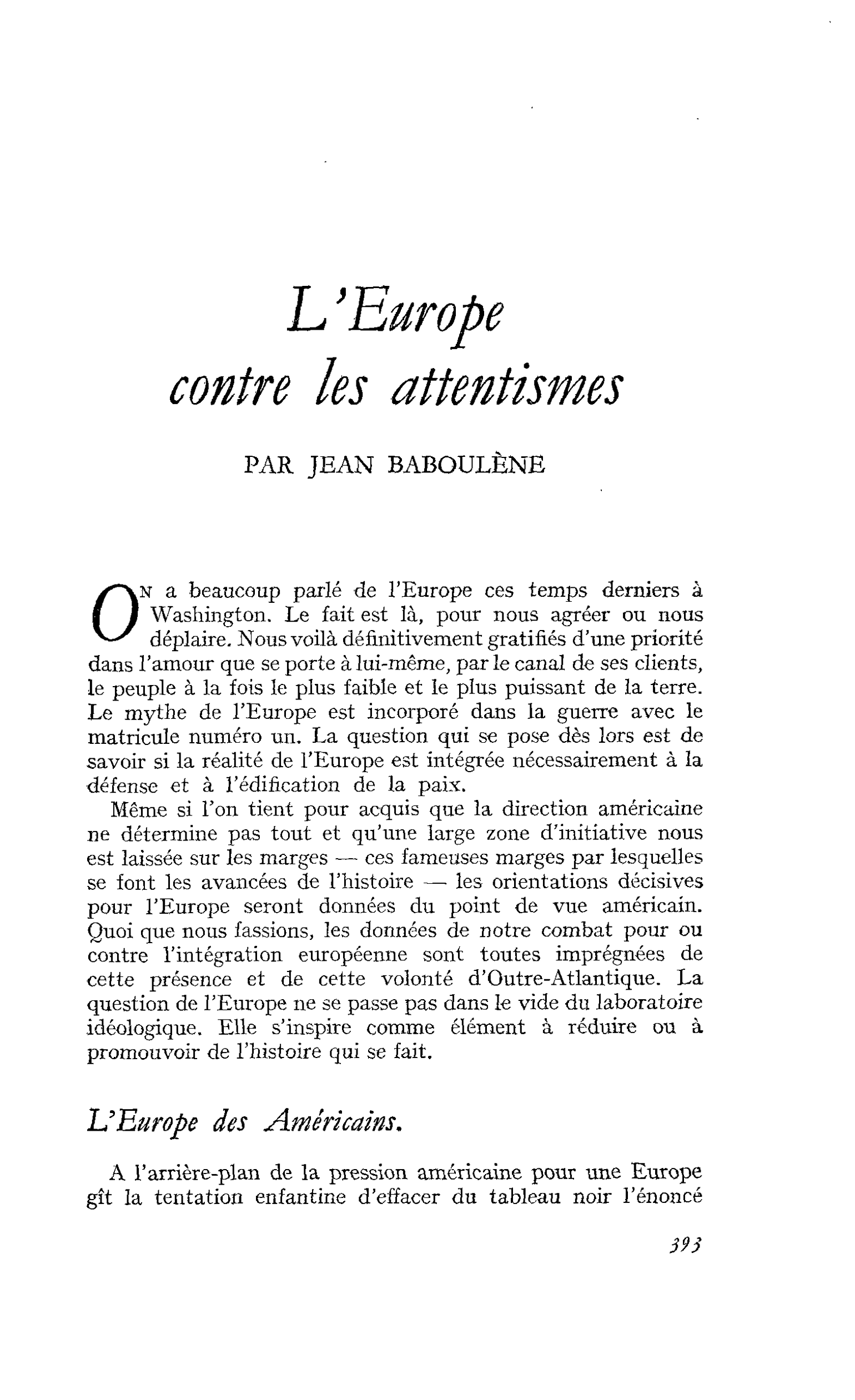 L’Europe contre les attentismes
