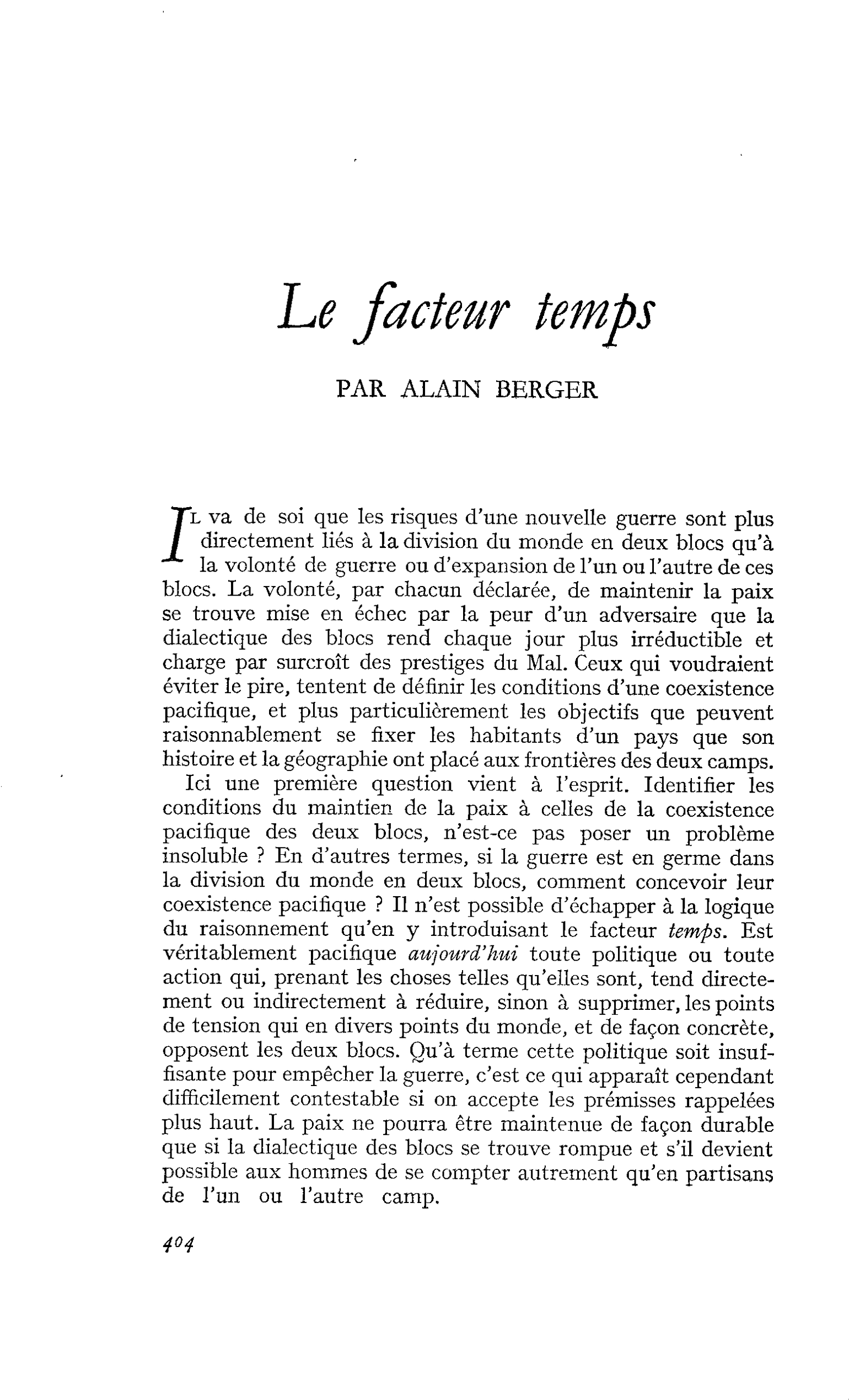 Le facteur temps