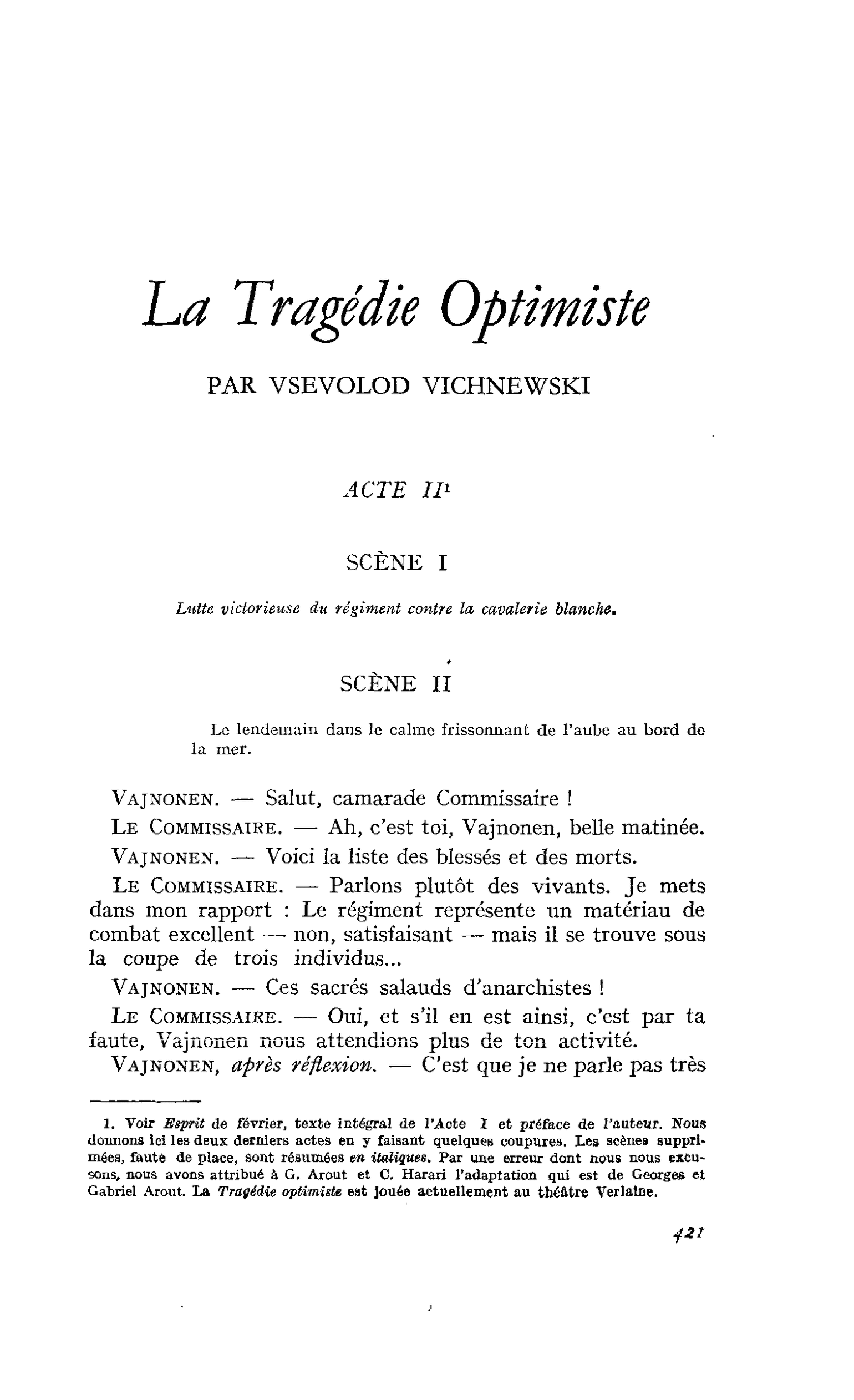 La Tragédie Optimiste