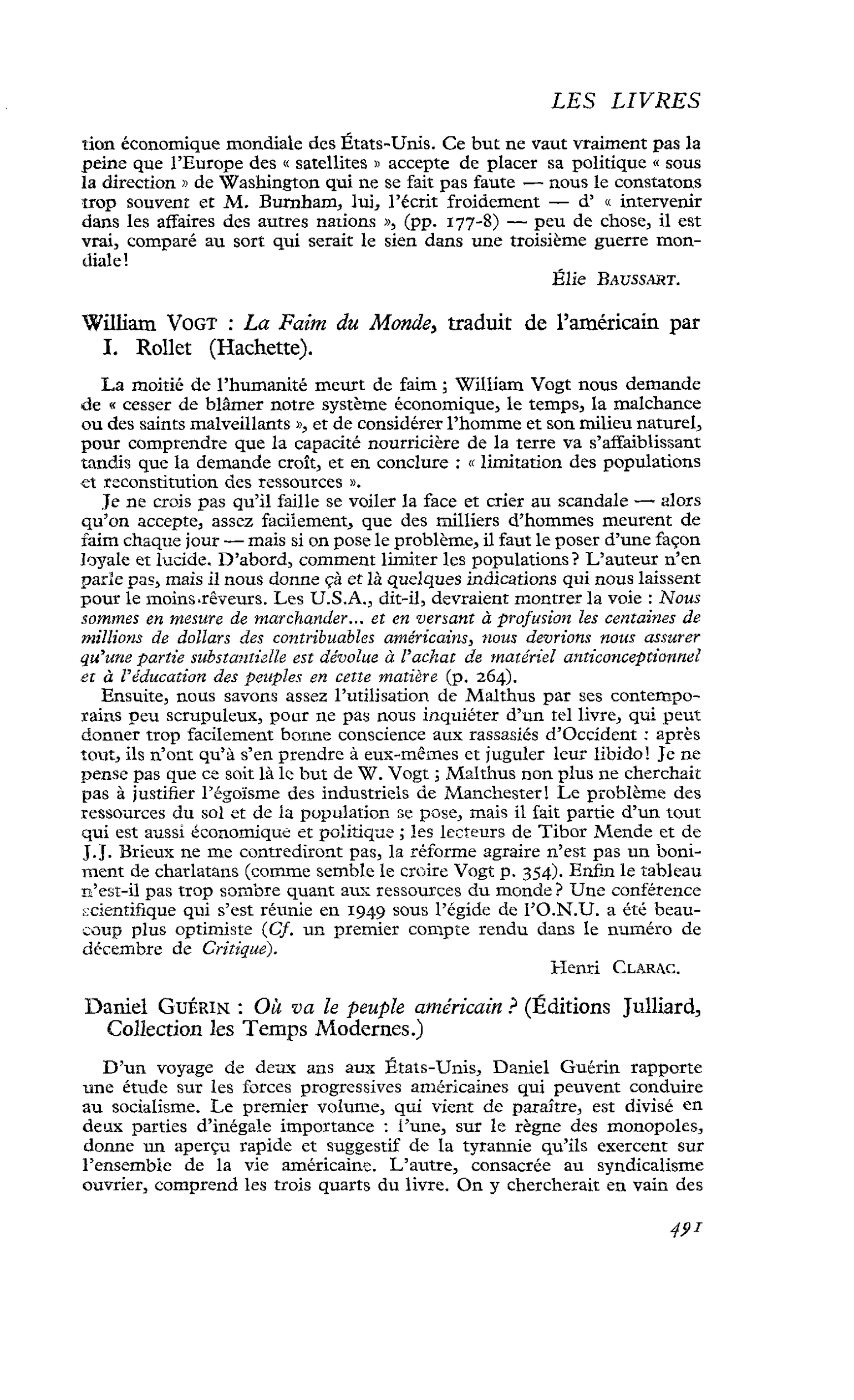 William Vogt : La Faim du Monde