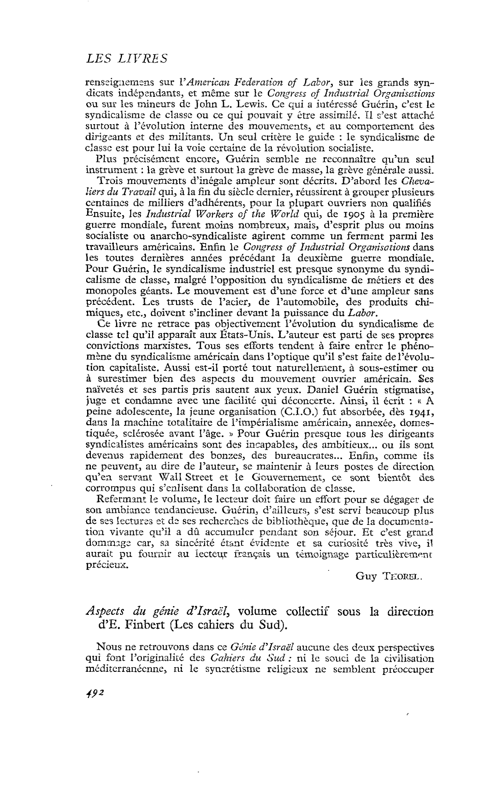 Aspects du génie d’Israël, volume collectif sous la direction d’E. Finbert