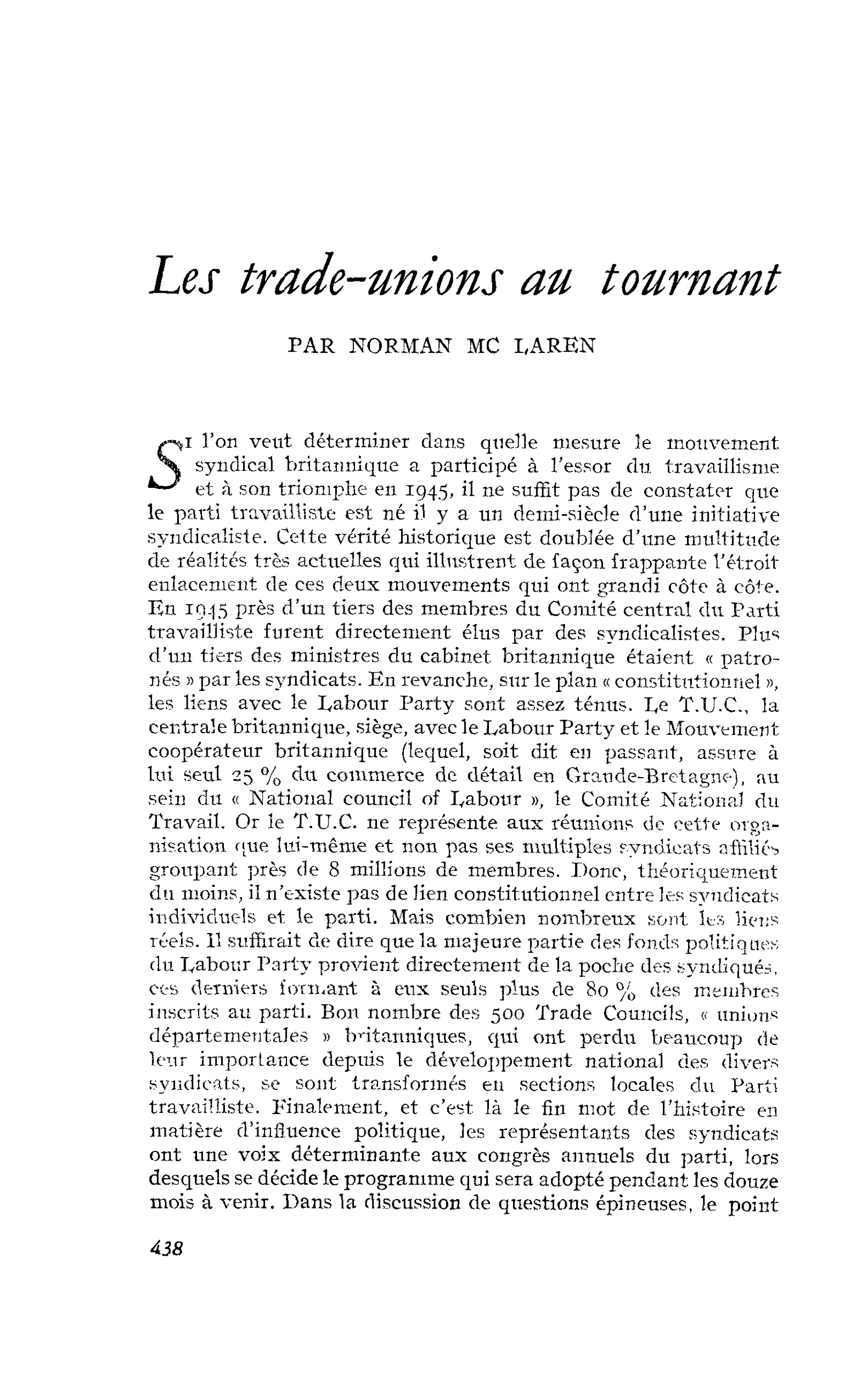 Les trade-unions au tournant