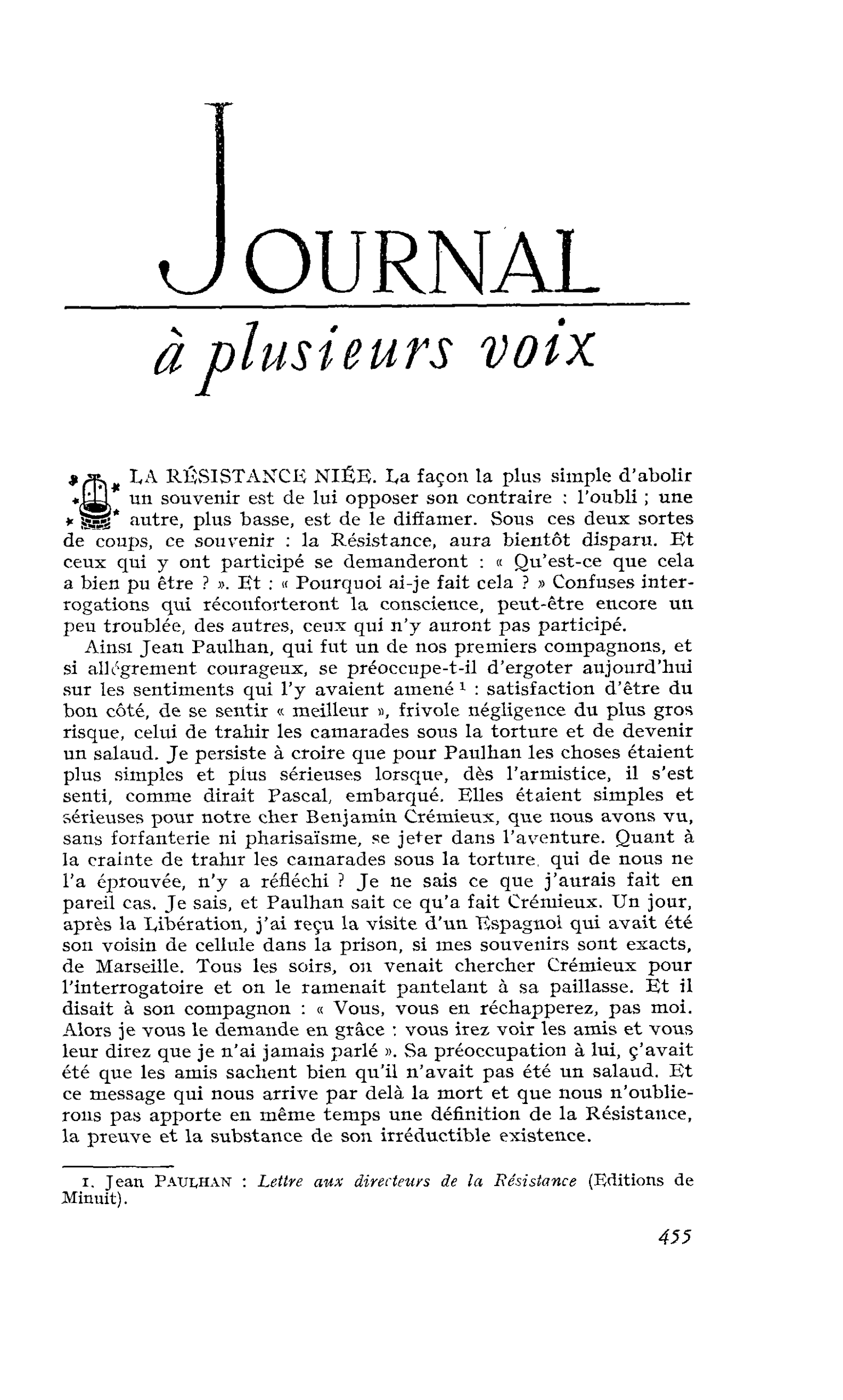 LA RÉSISTANCE NIÉE