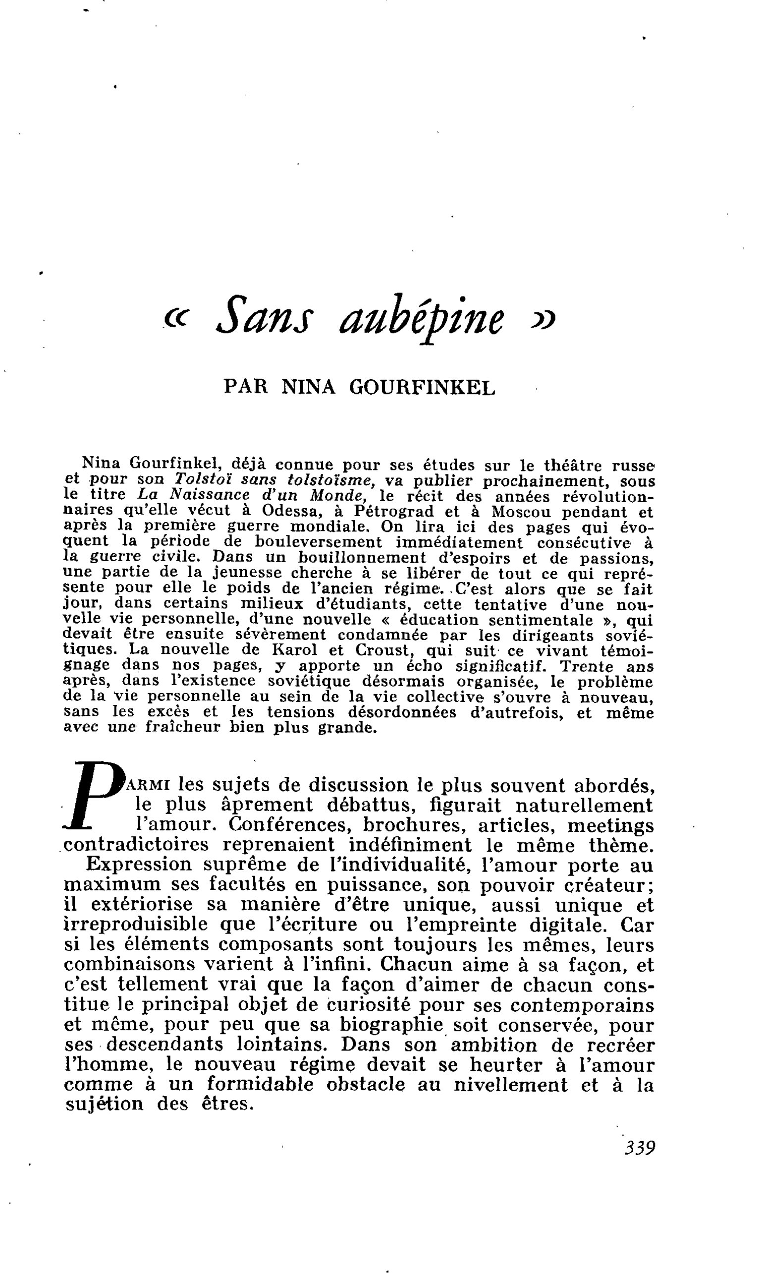 « Sans aubépine »