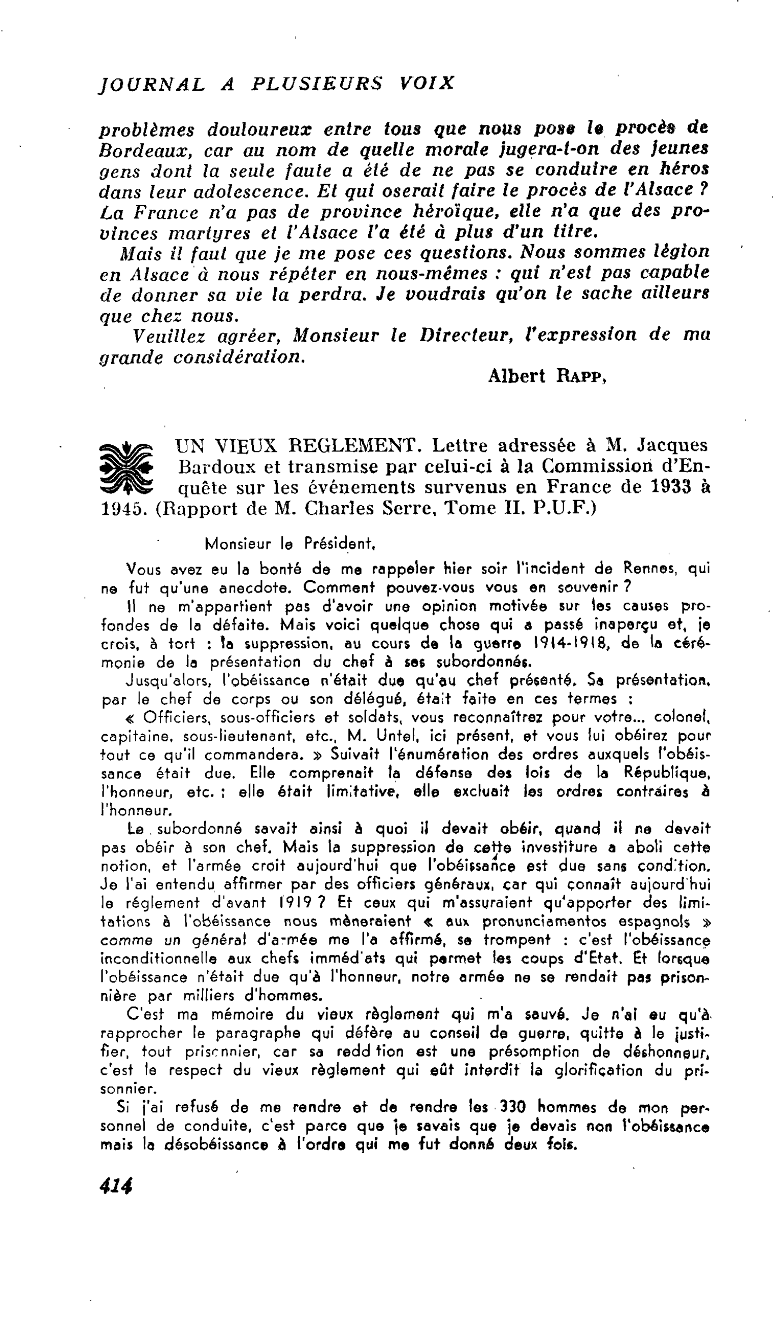 UN VIEUX REGLEMENT