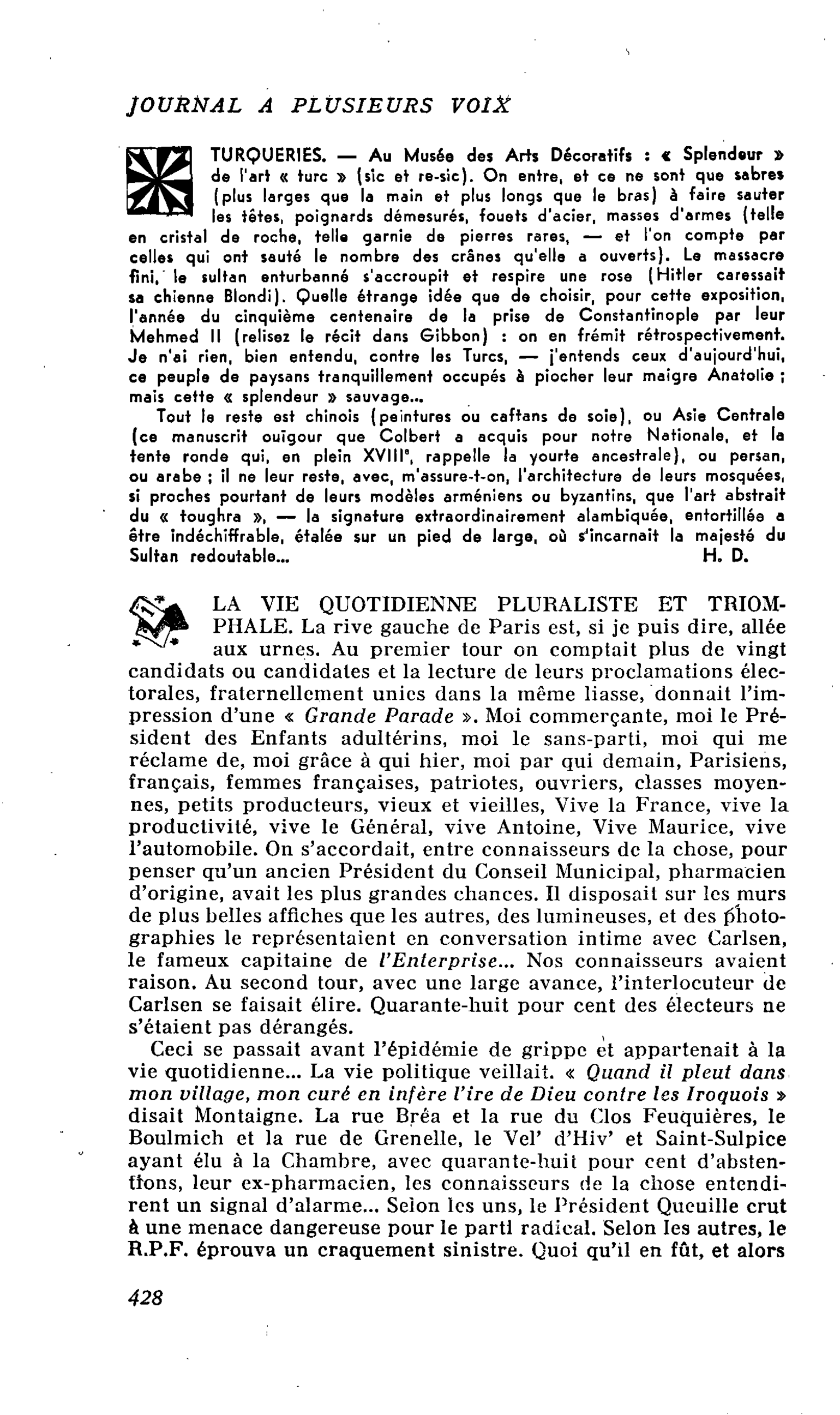 LA VIE QUOTIDIENNE PLURALISTE ET TRIOMPHALE