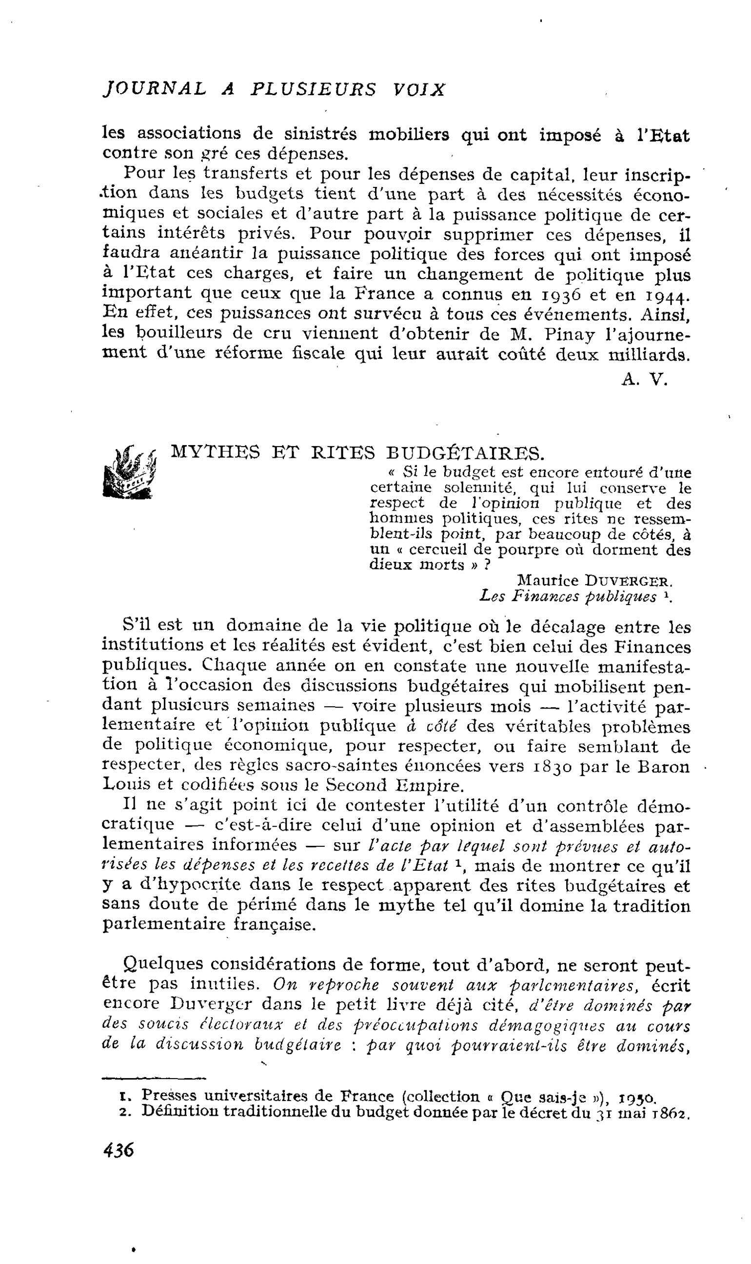 MYTHES ET RITES BUDGÉTAIRES