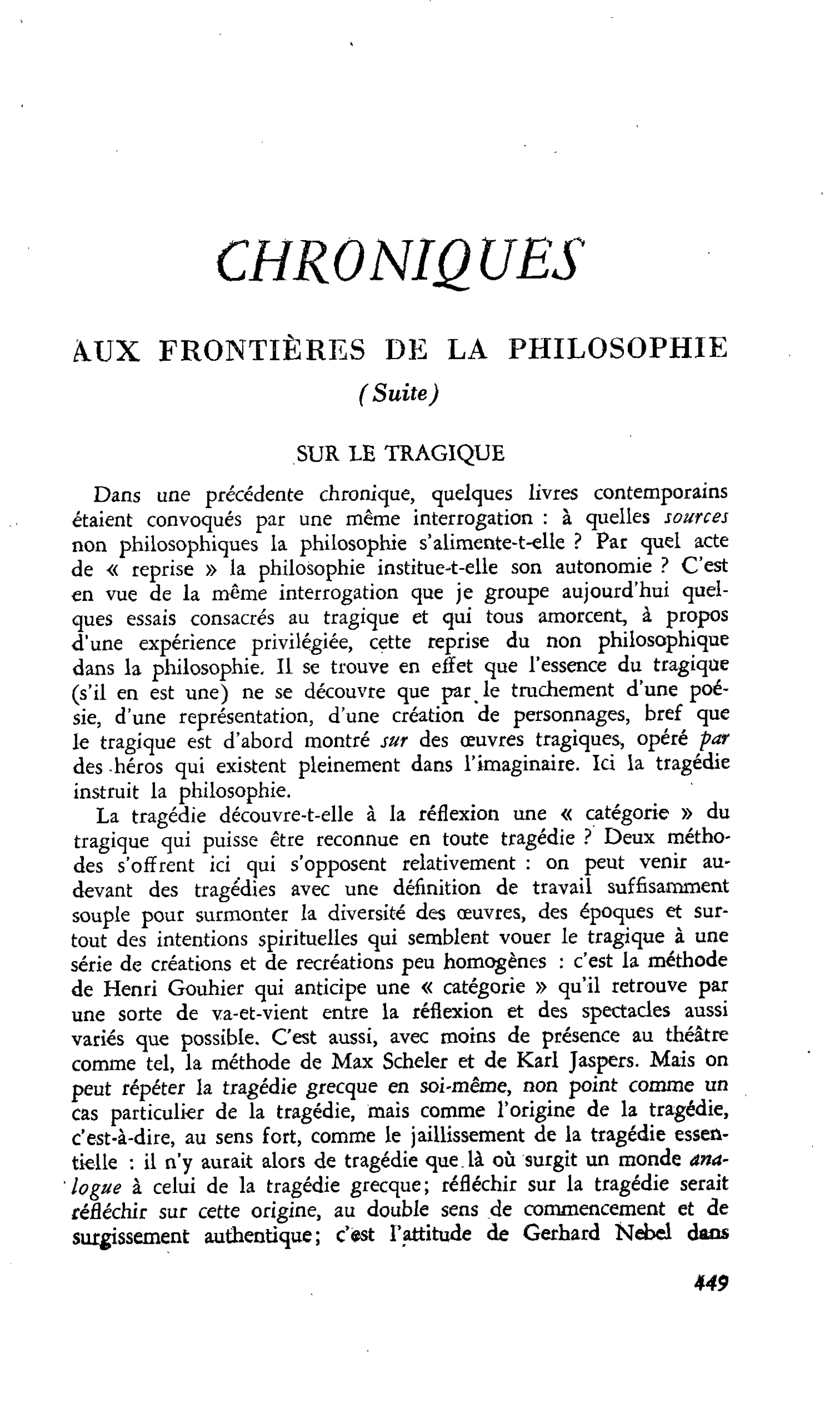 Aux frontières de la philosophie (suite)