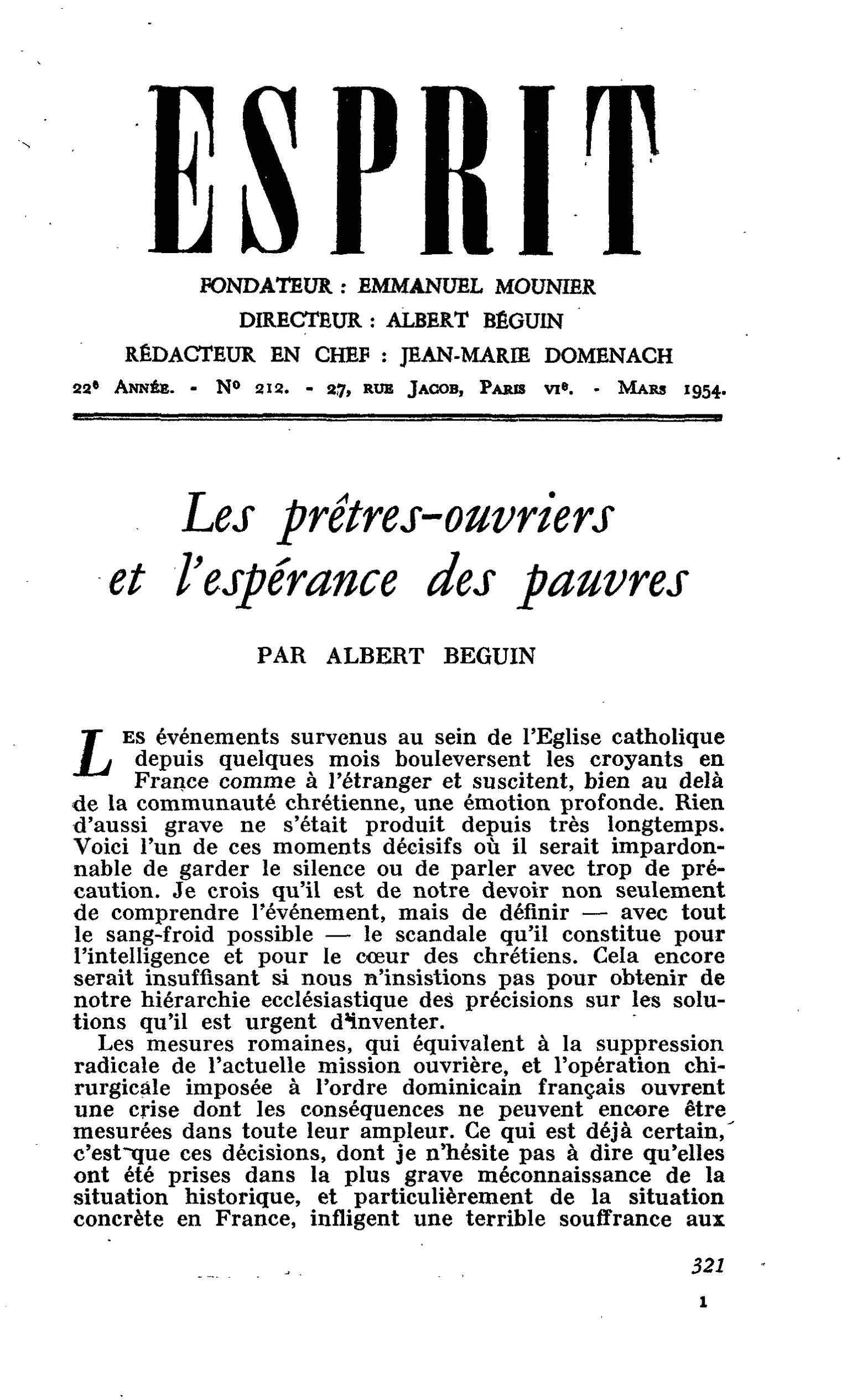 Les prêtres-ouvriers et l’espérance des pauvres