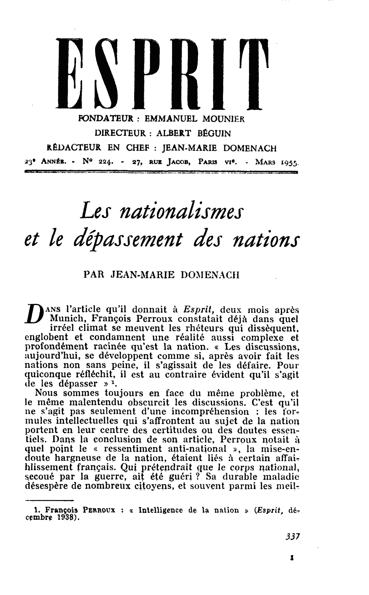 Les nationalismes et le dépassement des nations