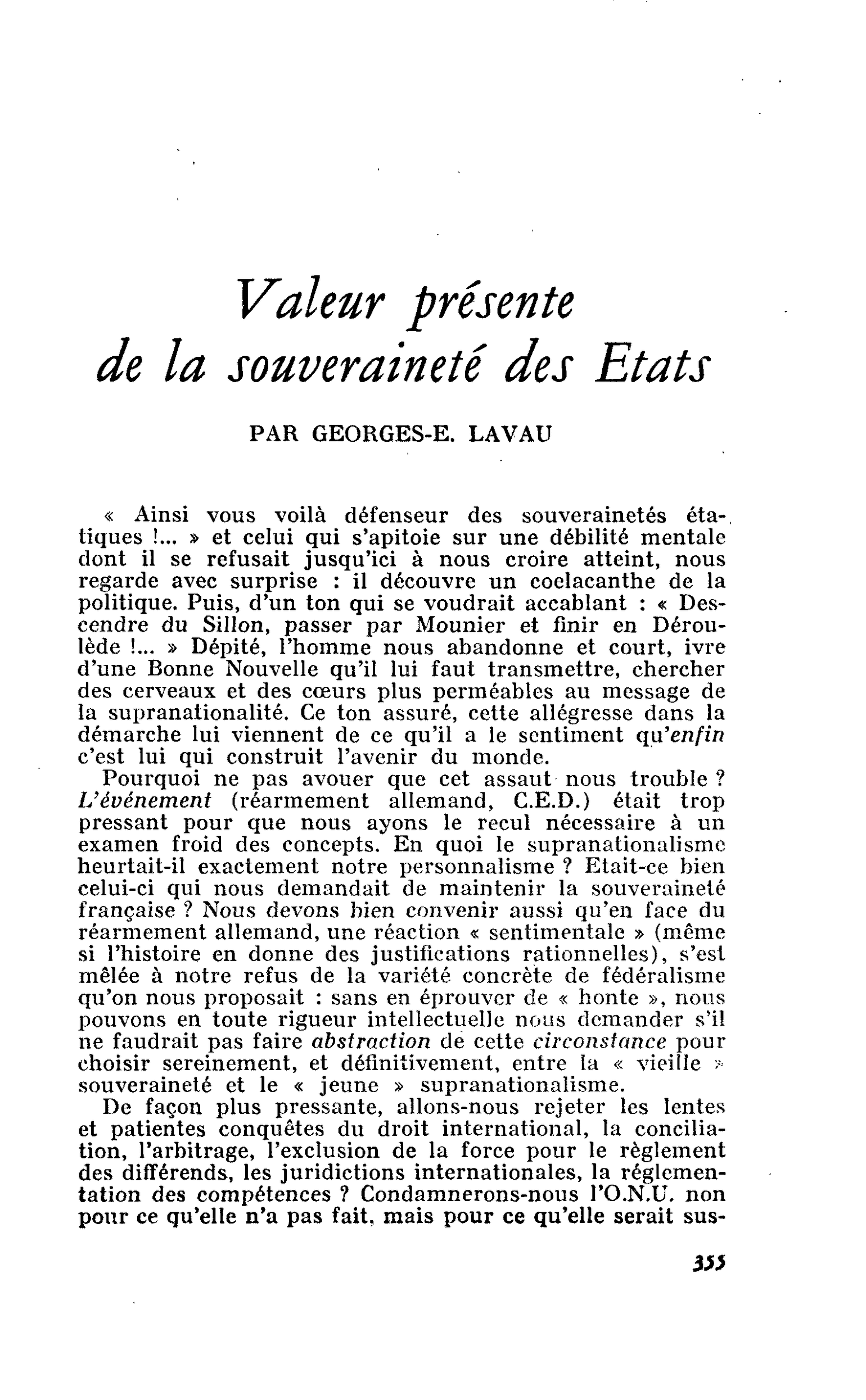 Valeur présente de la souveraineté des Etats