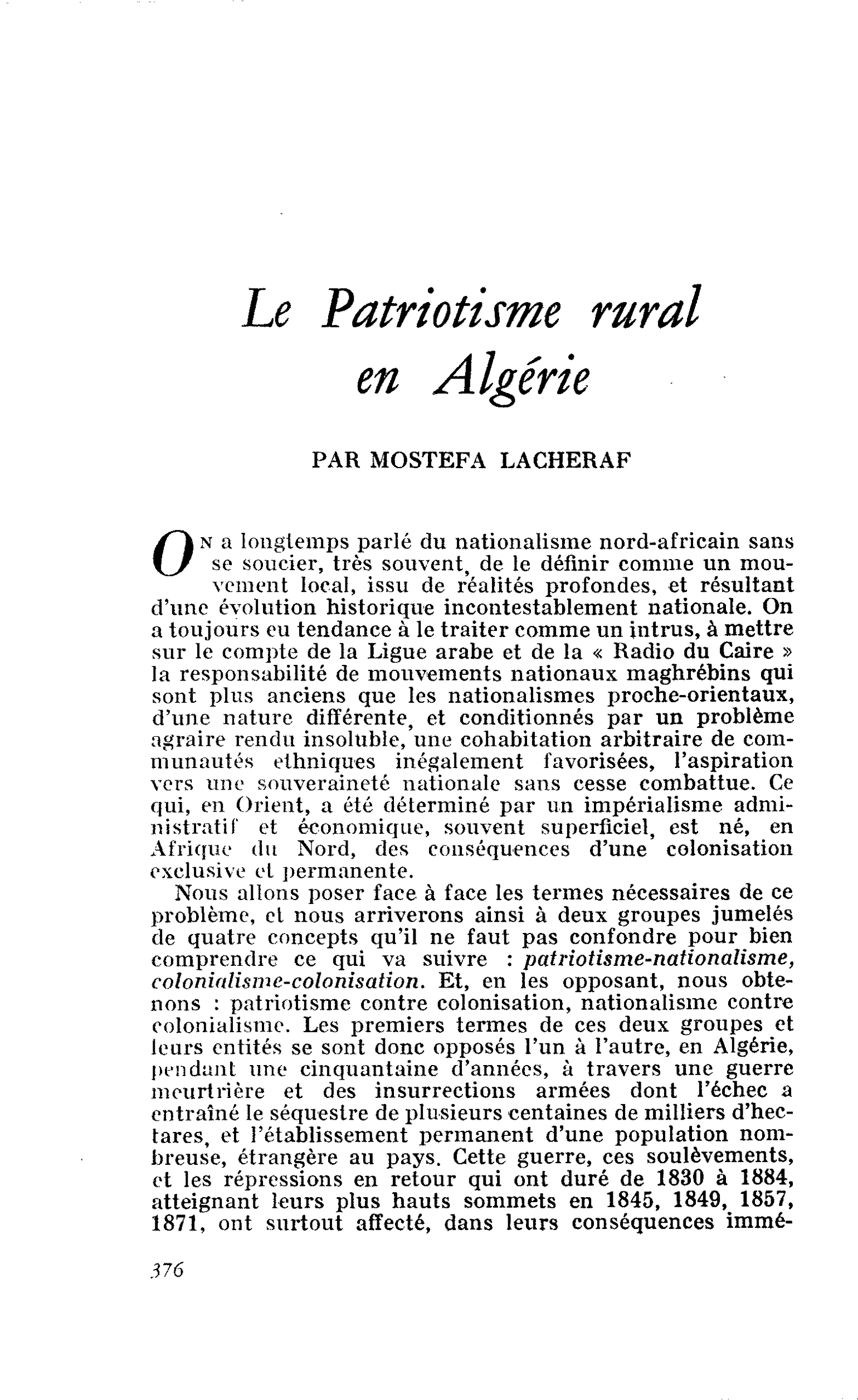 Le Patriotisme rural en Algérie