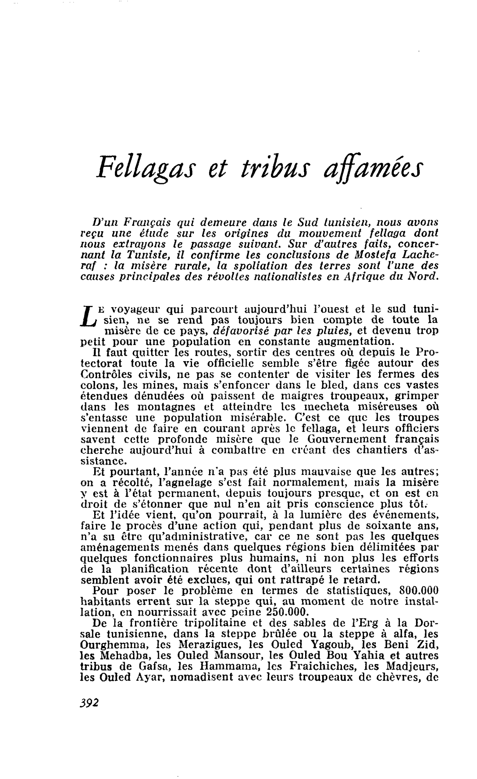 Fellagas et tribus affamées