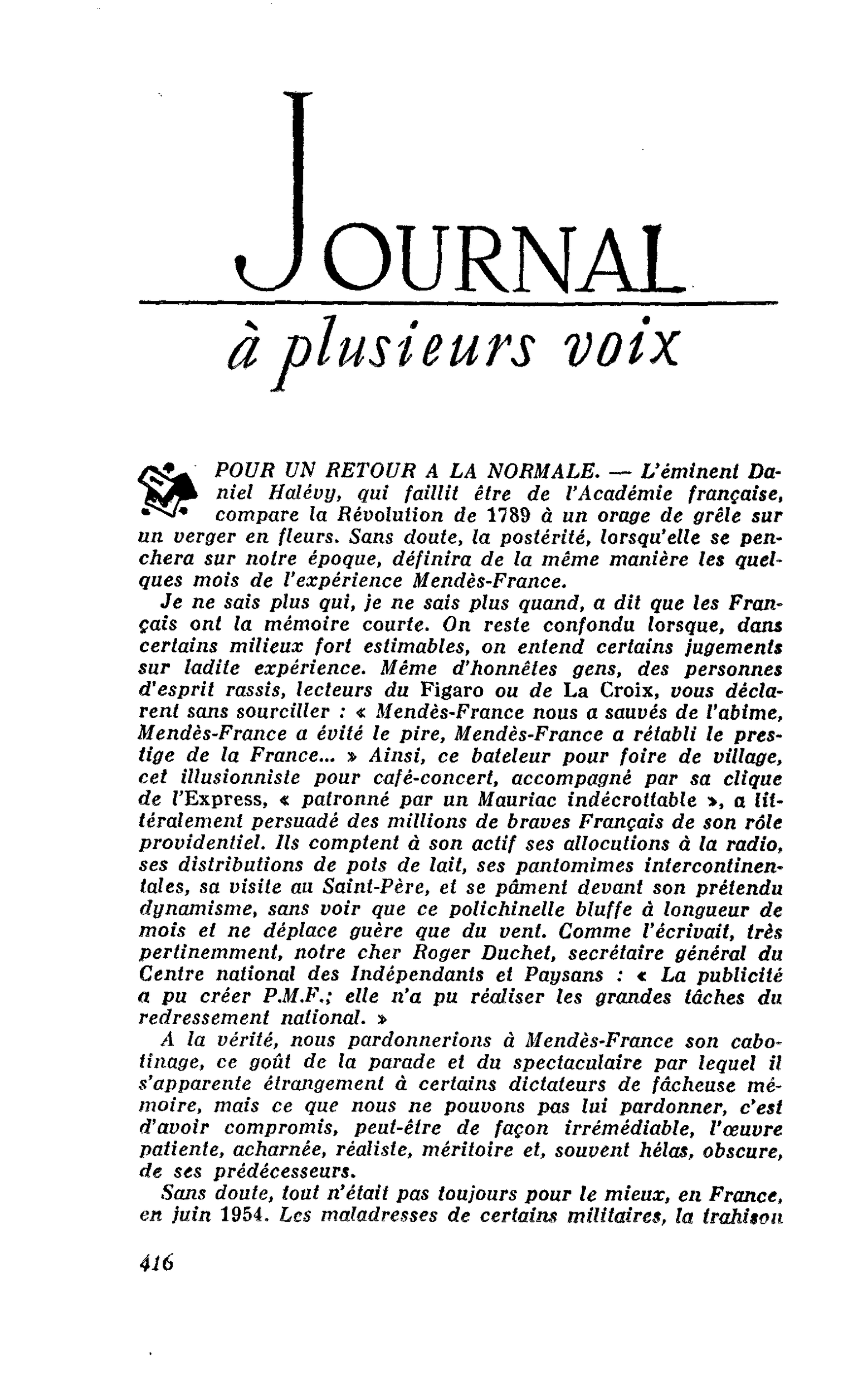 POUR UN RETOUR A LA NORMALE